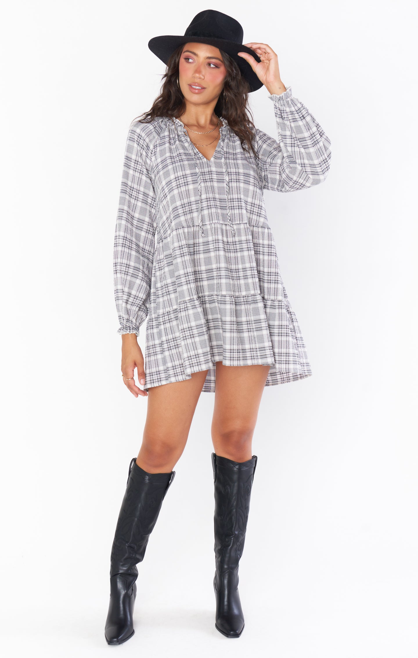 Birdie Mini Dress - Stylish Windowpane Plaid A-Line Dress for Women | Perfect for Date Night, Cocktail Parties & Summer Outings