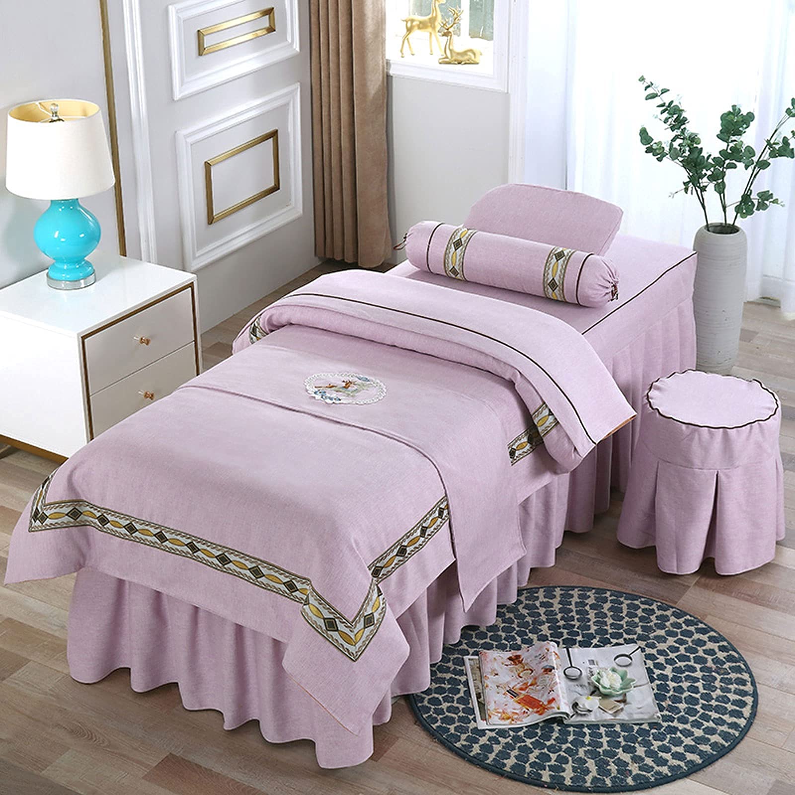 Premium 4-Piece Massage Table Skirt & Sheet Set - Soft Cotton Beauty Bed Cover for Massage Therapy, Spa & Salon Use - All-Season Professional Massage Table Accessories for Comfort & Hygiene