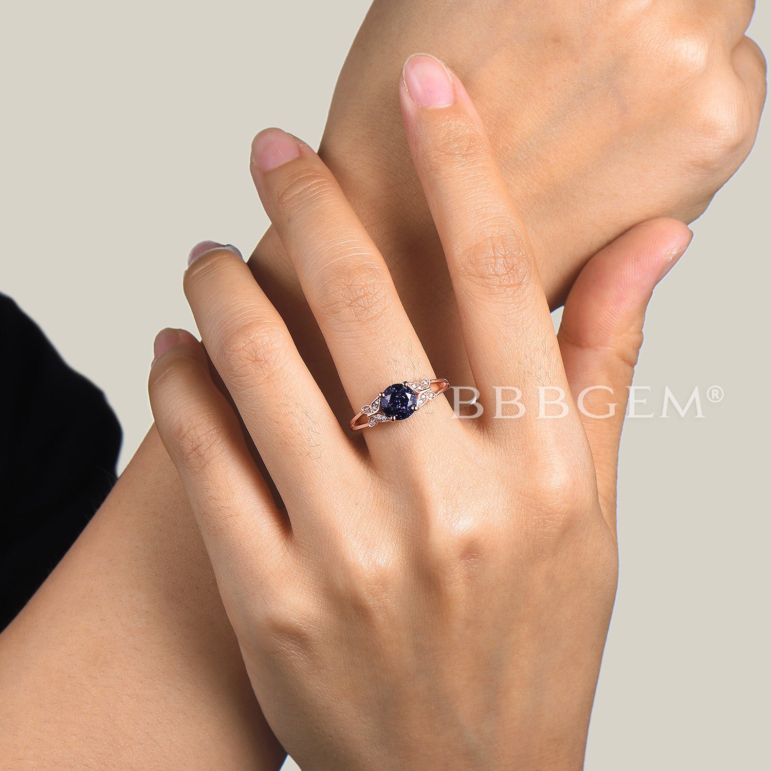 1ct Round Galaxy Blue Sandstone Diamond Split Shank Ring - Butterfly Wedding Band for Women, Bridal Jewelry, Anniversary Gift, Engagement Ring, Promise Ring, Valentine's Day Present