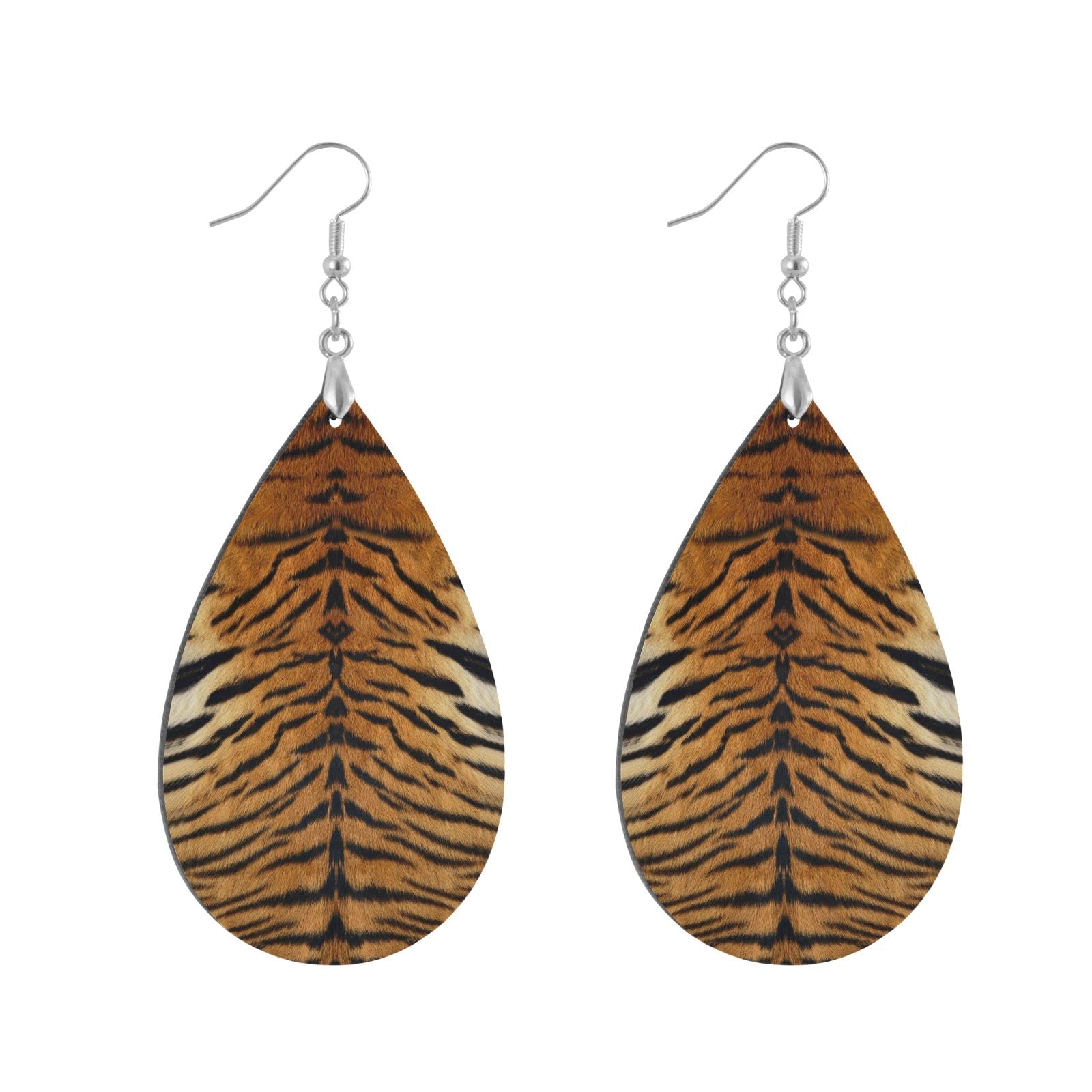 Stylish Teardrop Earrings with Animal Tiger Leather Pattern - Lightweight Wooden Dangle Earrings for Women & Girls | Fashion Statement Jewelry Gift for Her | Perfect for Parties, Date Nights & Casual Outfits