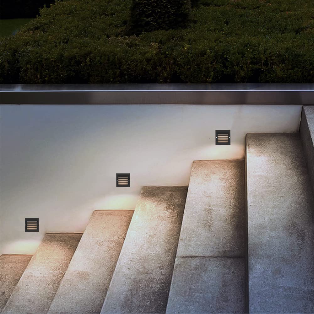 ZONK 120V Hardwired Outdoor Step Lights - Waterproof LED Deck Stair Lighting Fixture for House, Patio & Stairway - 4000K Neutral White Light with Black Plastic Finish - Perfect for Outdoor Steps, Pathways & Garden Lighting