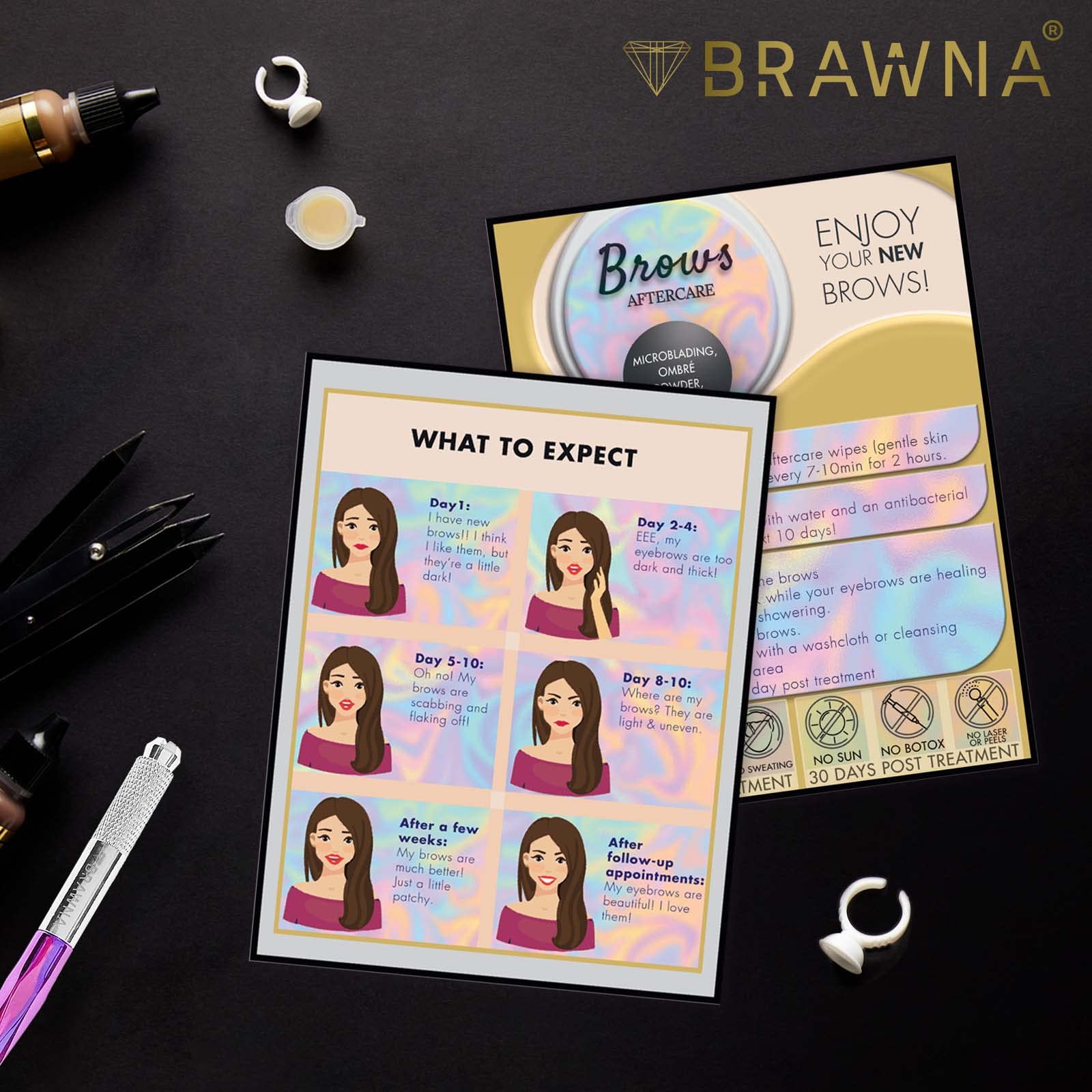 BRAWNA 50 Pack Lip Blush Aftercare Cards - Professional PMU Supplies for Lip Blushing - 5.5 x 4.25 Inches - Perfect for Tattoo Artists & Beauty Salons