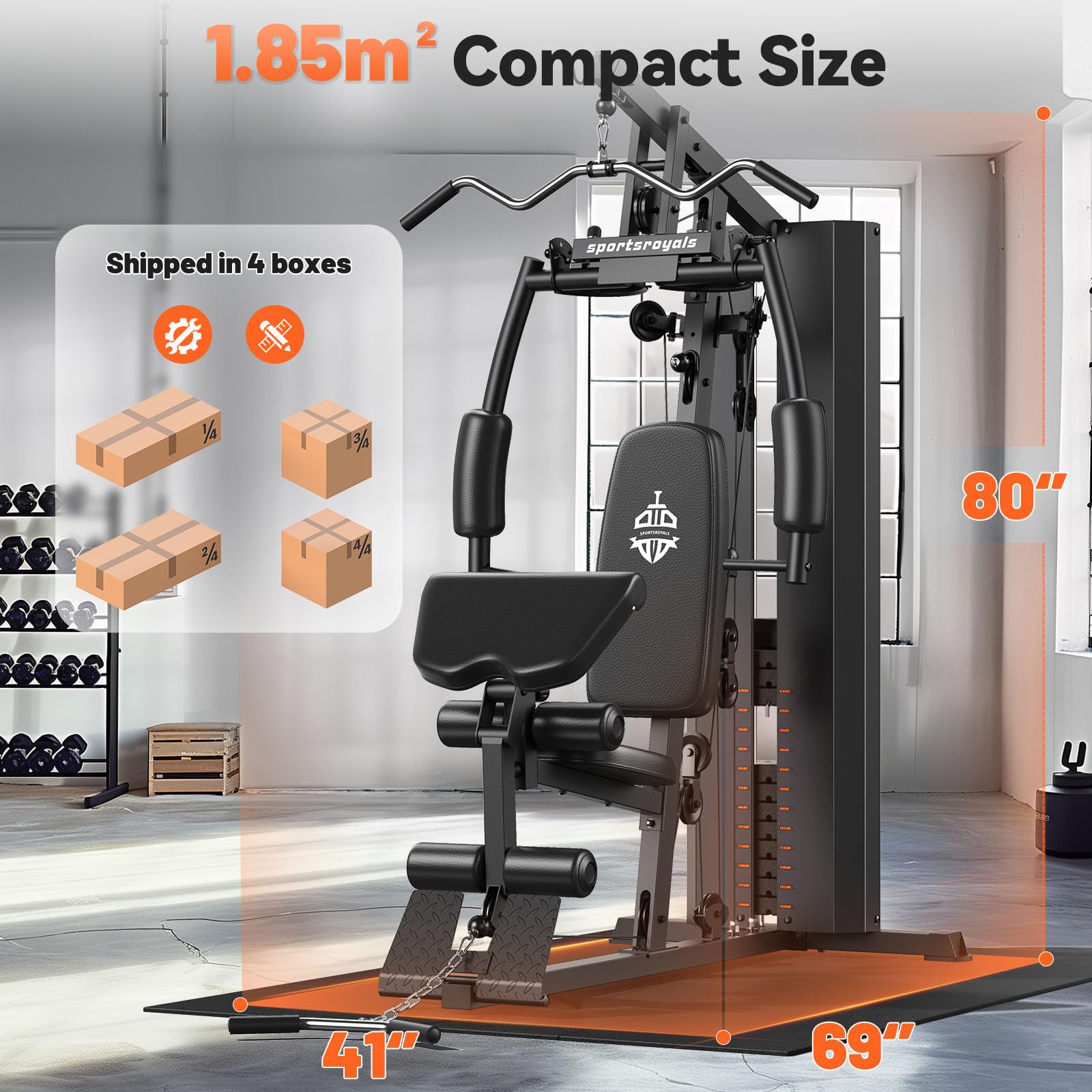 Sportsroyals Multifunctional Home Gym Equipment - 154LBS Weight Stack, Full Body Workout Station with Pulley System for Strength Training | Perfect for Home Fitness, Muscle Building & Cardio Exercises