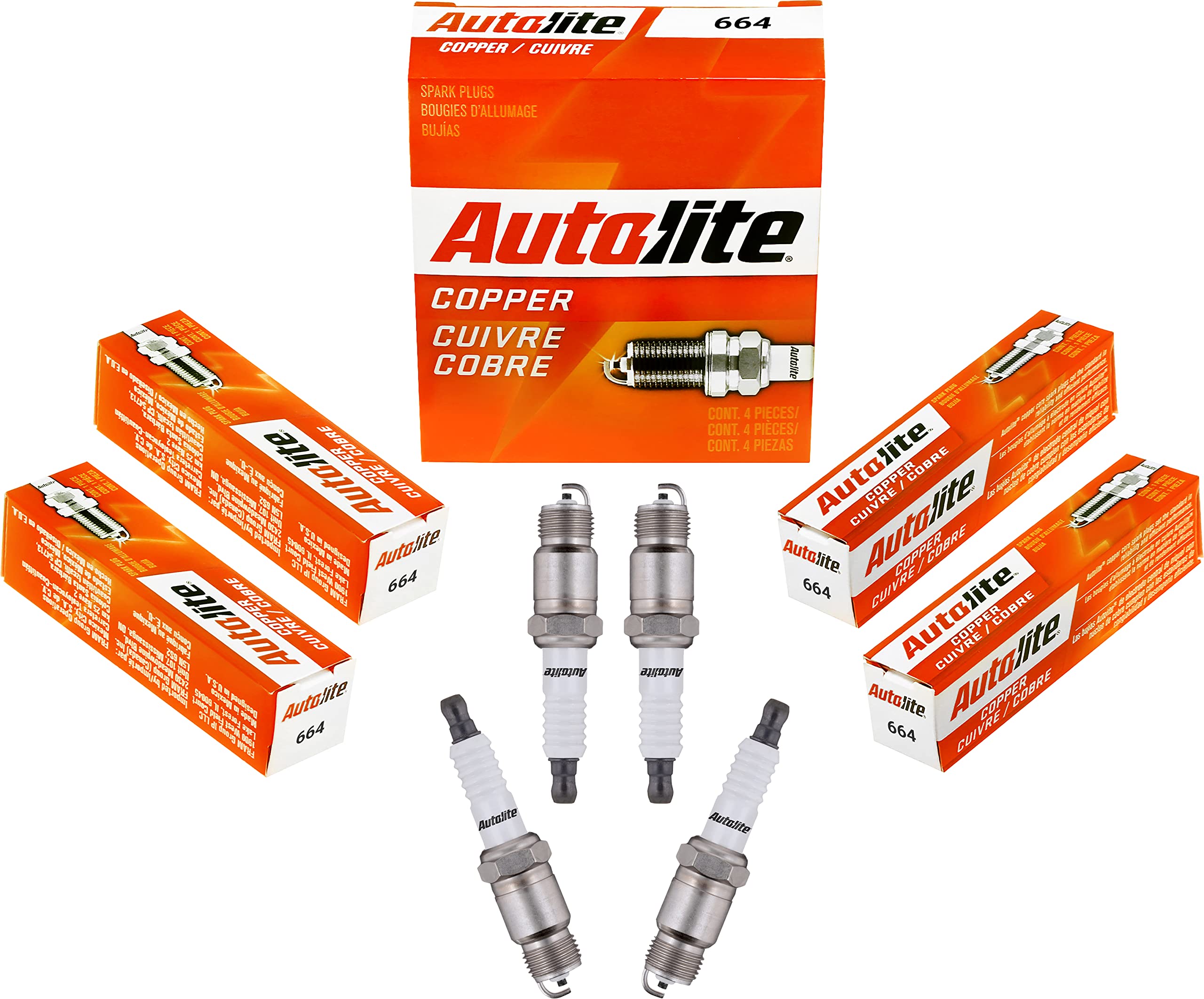 Autolite 664 Copper Resistor Spark Plugs - 4 Pack High Performance Replacement for Cars, Trucks & SUVs - Ideal for Daily Commuting, Off-Roading & Engine Tuning