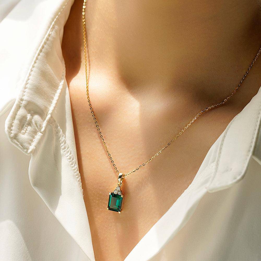 4 Carat Emerald Cut Emerald Pendant with Trio Moissanite Diamonds - Elegant Jewelry Gift for Women, Perfect for Weddings, Anniversaries & Special Occasions