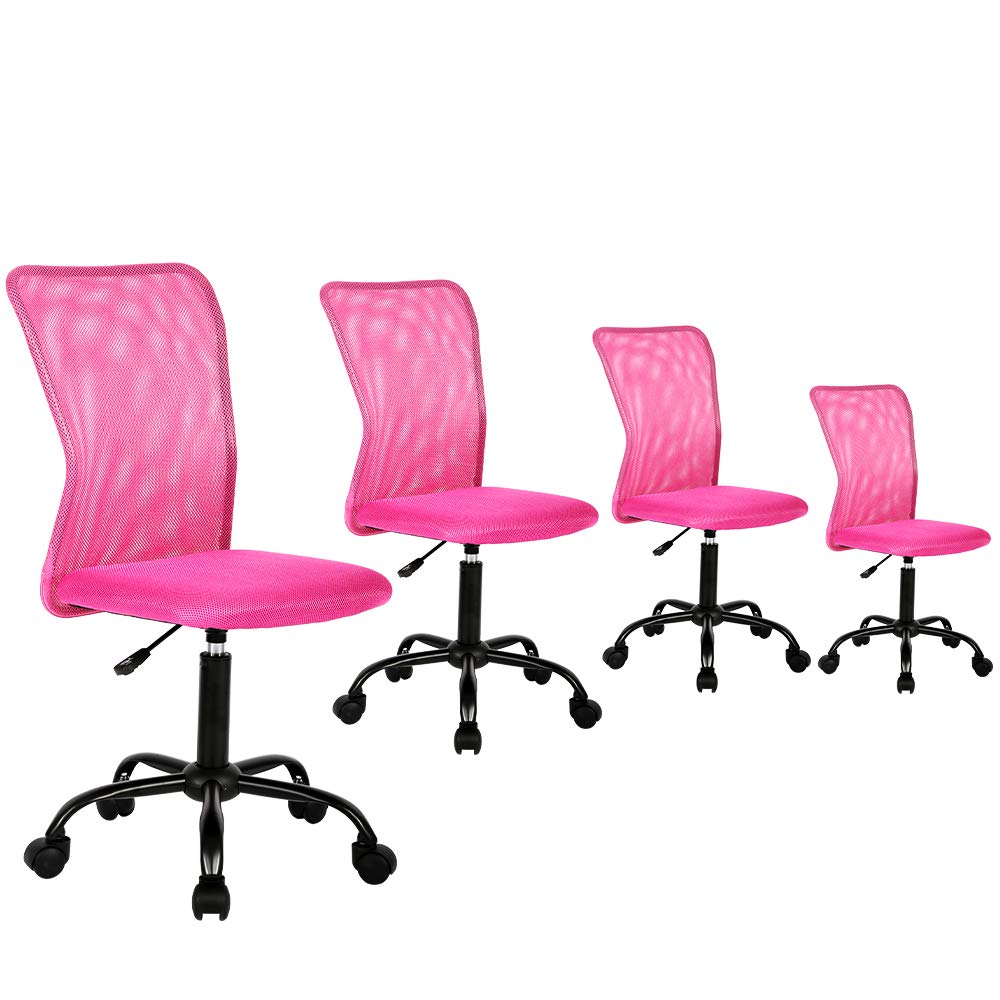 Ergonomic Mesh Office Chair - Adjustable Height Mid Back Computer Desk Chair with Swivel & Rolling Wheels, No Armrest Modern Task Chair for Home Office - Pink | Perfect for Long Work Hours & Gaming Sessions