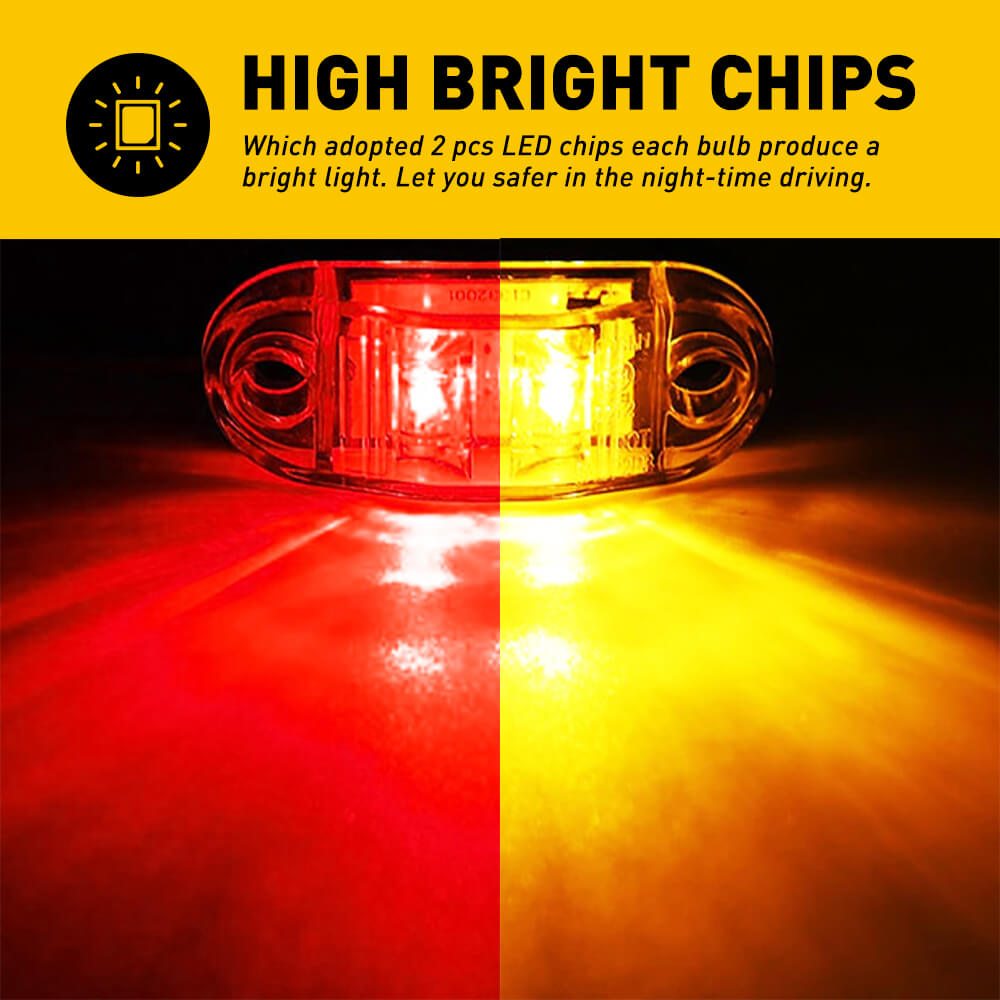 2.5 Inch Oval LED Side Marker Lights for Truck, Trailer, RV - 10pcs (Red, Yellow, White) - Waterproof & Durable for Night Driving Safety & Spare Tire Cover Lighting