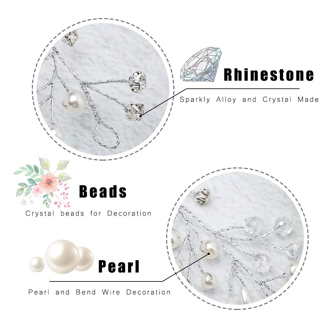 Bride Pearl Hair Vine - Silver Rhinestone Headpiece for Wedding & Bridal - Perfect for Boho & Vintage Styles