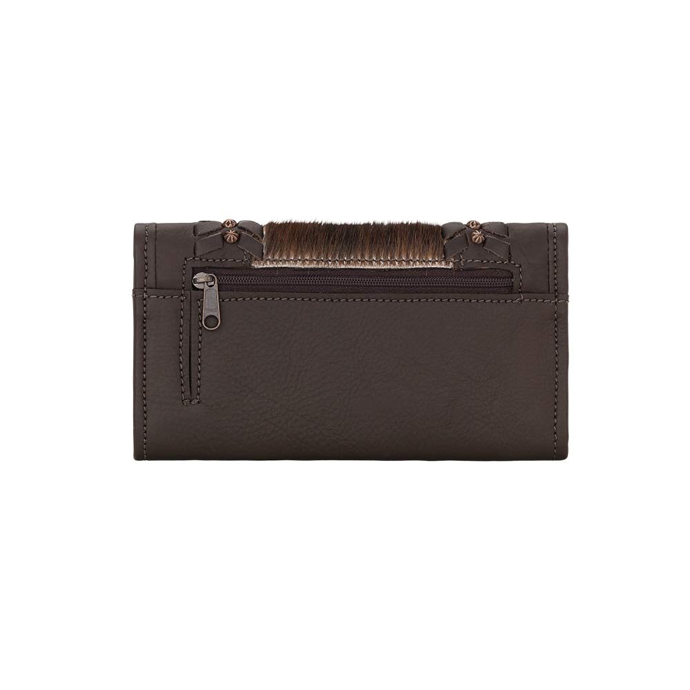 American West Leather Women's Cow Town Chocolate Hair-Fold Wallet - Stylish & Durable Leather Wallet for Everyday Use, Travel, and Western Fashion Accessories