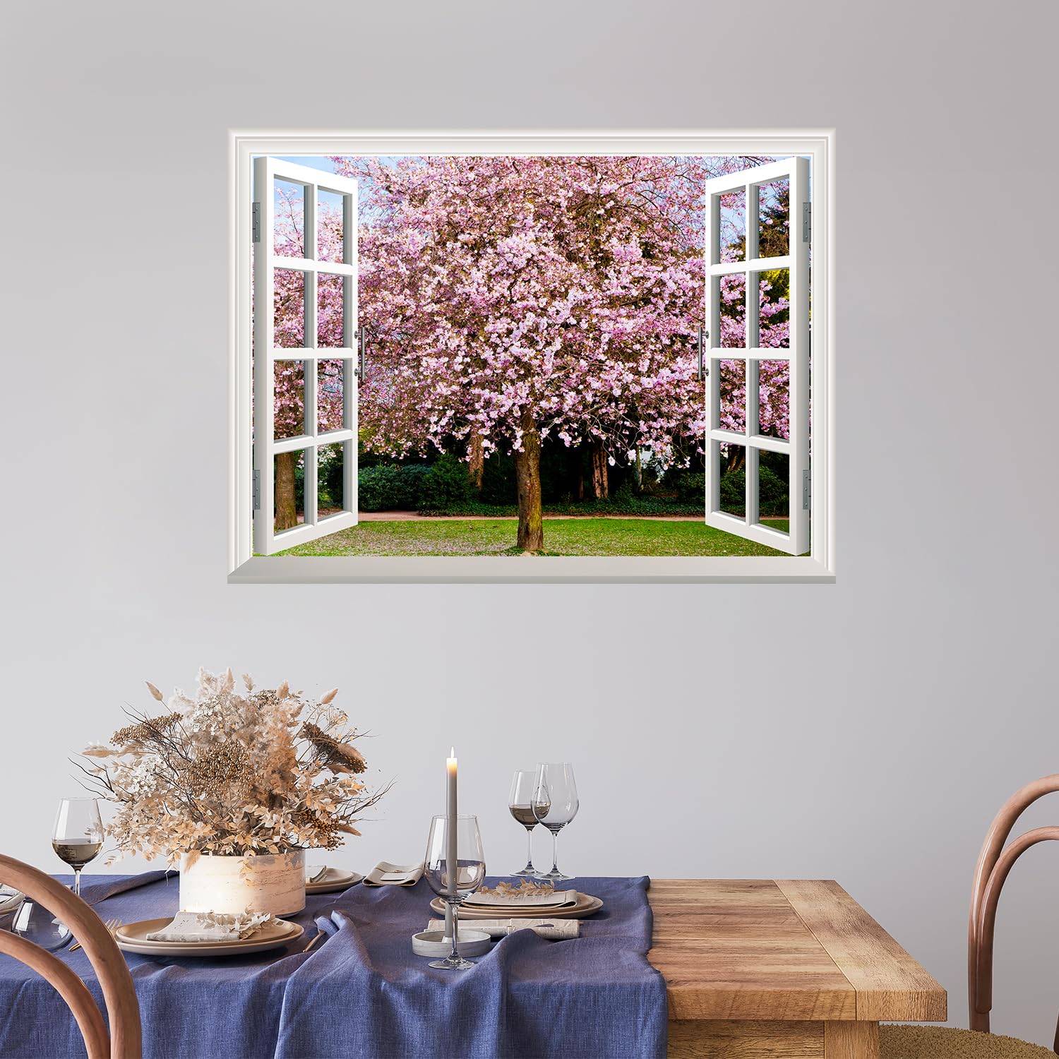 Wall26 Removable Wall Sticker & Mural - Cherry Blossom Sakura Flowers Blooming Window View | 24x32 Inch Peel & Stick Wall Decor for Bedroom, Nursery, Living Room, Office