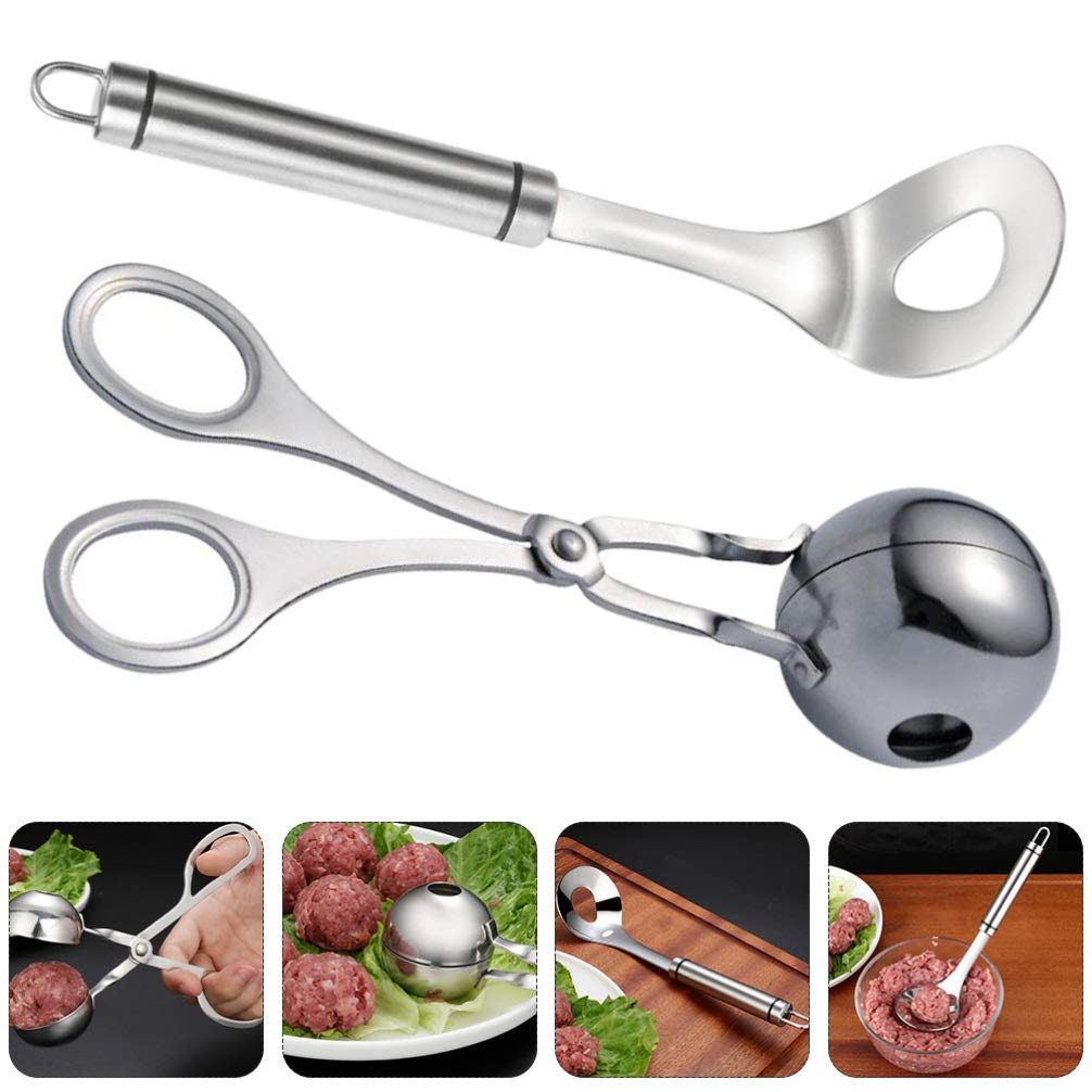 Hemoton Stainless Steel Kitchen Tongs - 12 Inch Meatball Maker & Serving Tongs for Cooking, BBQ, Salad - Professional Grade Mini Meat Baller Tool for Home Chefs & Restaurants (Perfect for Meatballs, Pasta, Salad Serving)