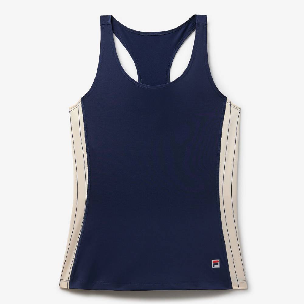 Fila Women's Performance Iconic Racerback Tank Top - Breathable Workout Shirt for Running & Gym (Navy/Gardenia) | Athletic Apparel for Women's Fitness & Yoga