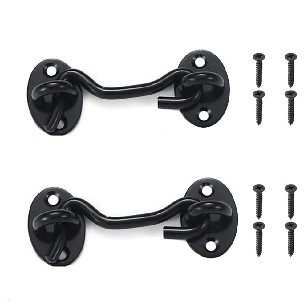 2 Pack 3 Inch Black Privacy Hook and Eye Latch - Heavy Duty Easy Lock for Barn Doors, Gates, Windows & Cabinets - Secure Home, Shed & Garage Security Hardware