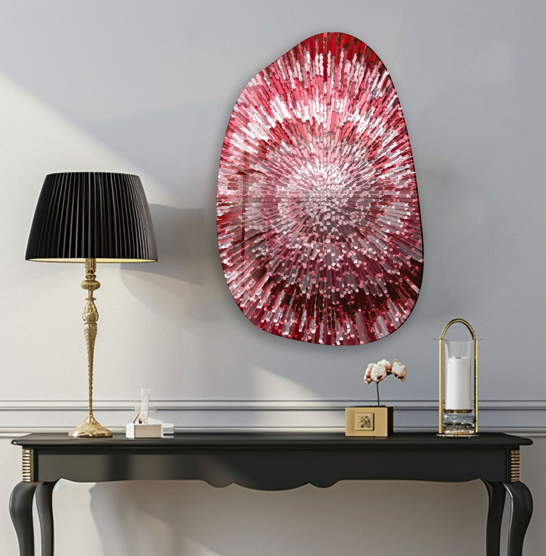 Abstract Red Lines Aesthetic Glass Wall Art - Modern Home Decor for Living Room, Bedroom & Office - Shatterproof Tempered Glass Hanging Artwork