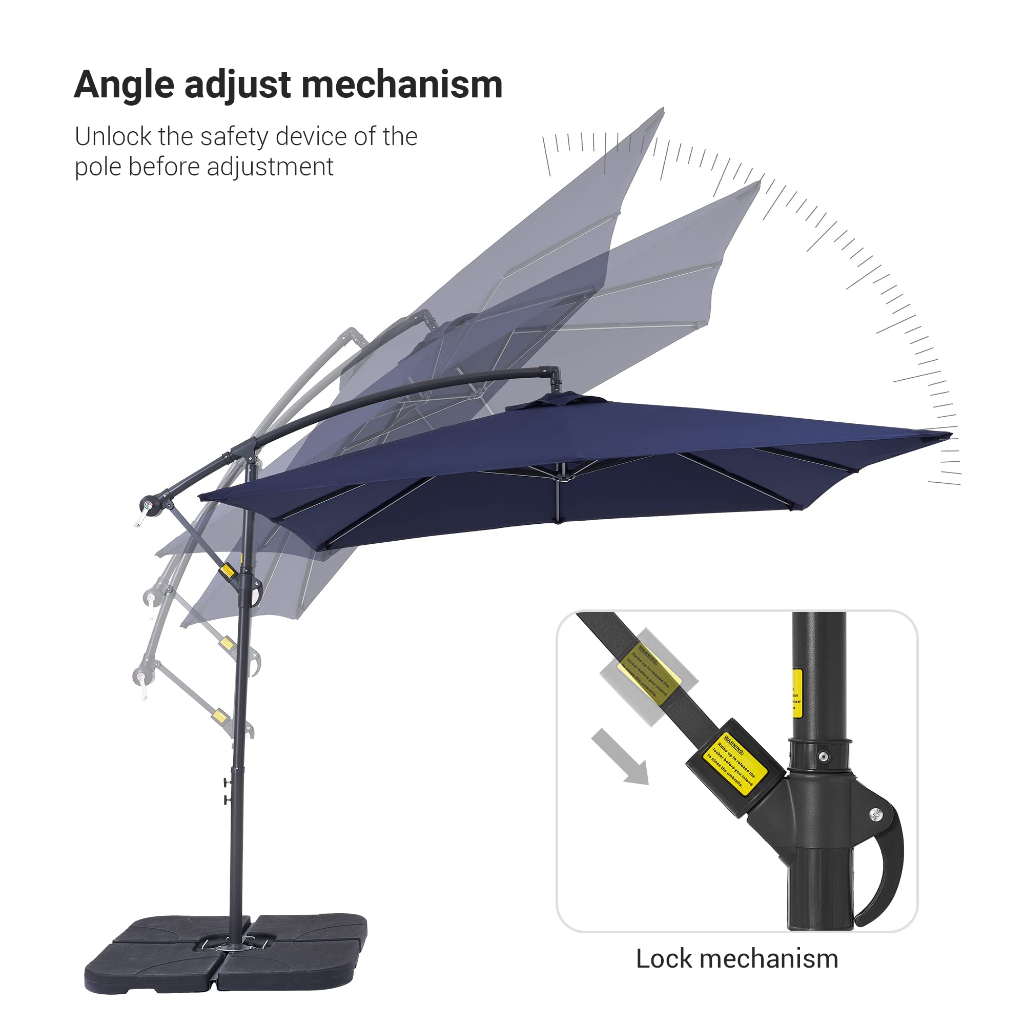 8.2×8.2FT Cantilever Patio Umbrella with Base - UV Protection & Waterproof Outdoor Hanging Umbrella with 8 Sturdy Ribs for Poolside, Backyard, Garden, Deck and Outdoor Dining Areas