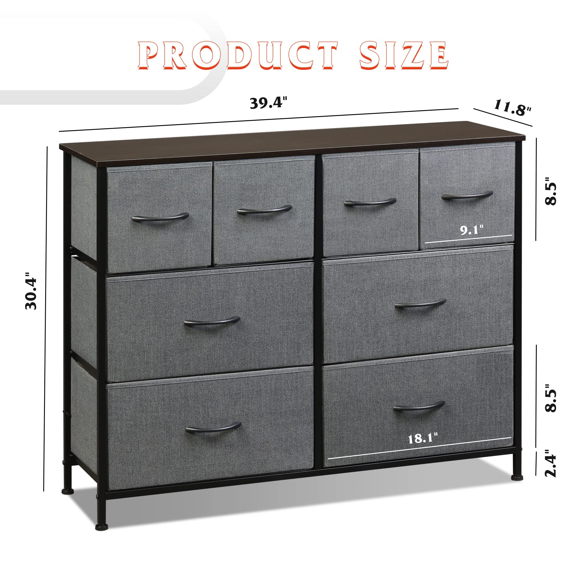 8-Drawer Fabric Dresser for Bedroom Storage - Dark Grey Chest of Drawers for Living Room, Closet & Hallway Organization | Perfect for Small Spaces & Home Décor