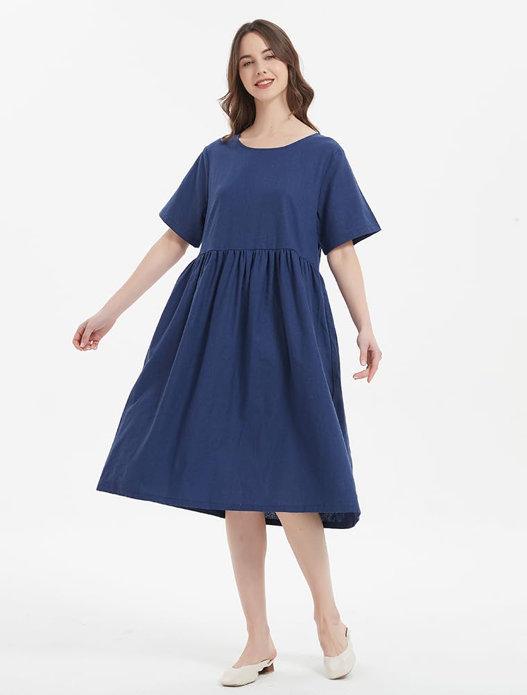 Minibee Women's Linen Tunic Summer Dress - Breathable Casual Midi Dress with Pockets | Perfect for Beach, Vacation & Everyday Wear