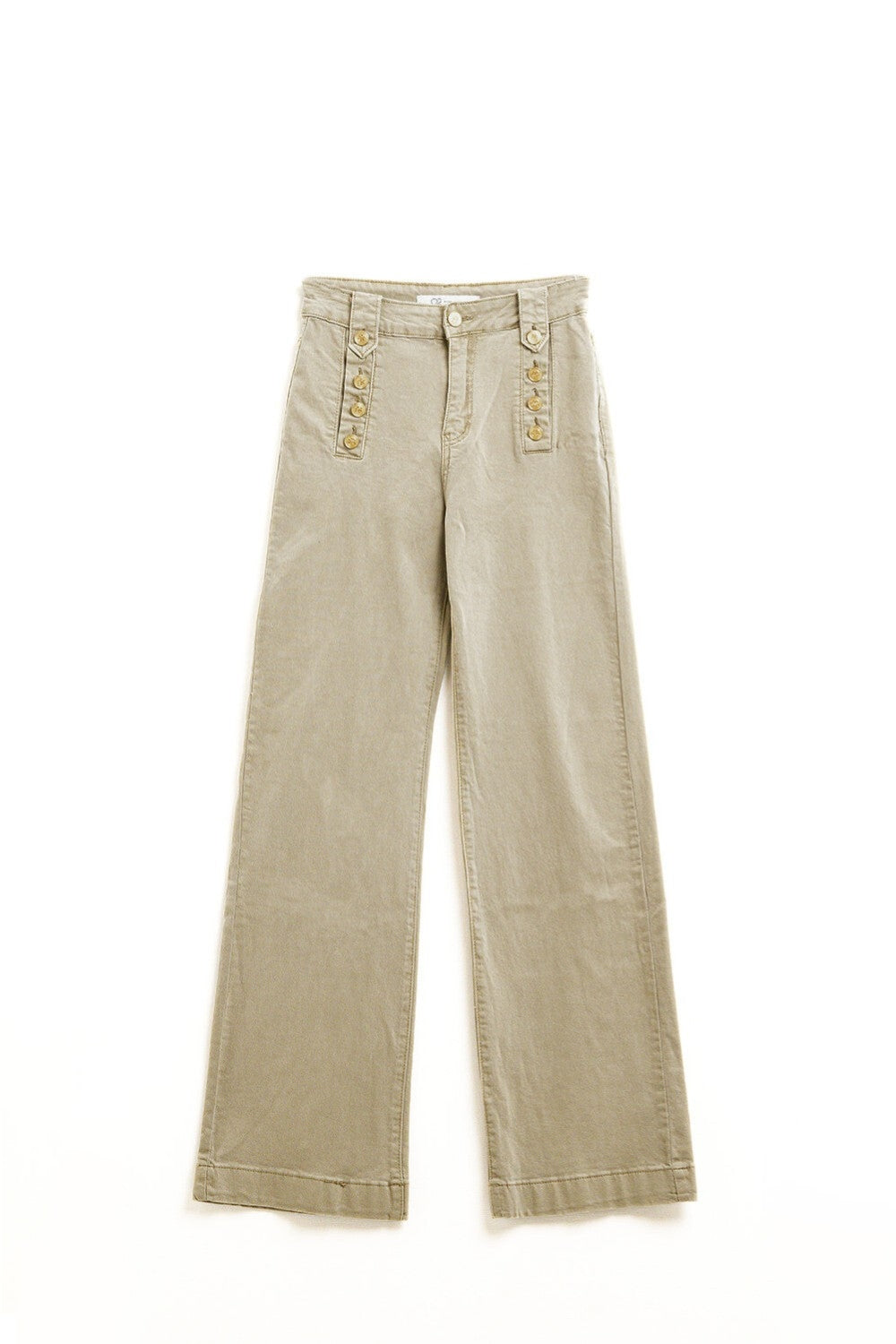 Women's High Waist Straight Leg Jeans with Gold Side Buttons in Beige - Perfect for Casual Outings, Office Wear & Date Nights