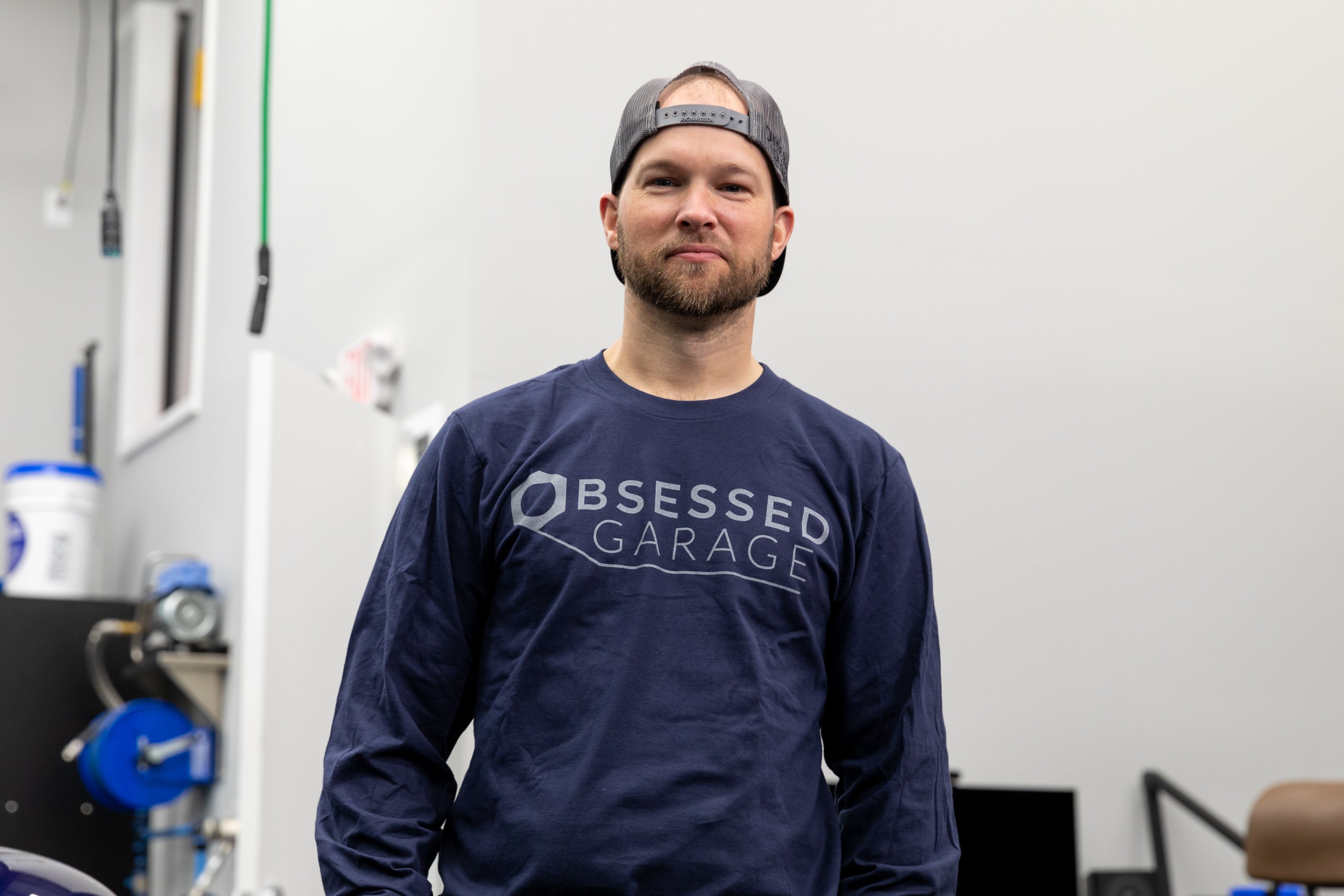 Obsessed Garage Logo Long Sleeve Shirt - Premium Cotton Men's Workwear for Car Enthusiasts & Mechanics | Perfect for Garage Work, Car Shows & DIY Projects