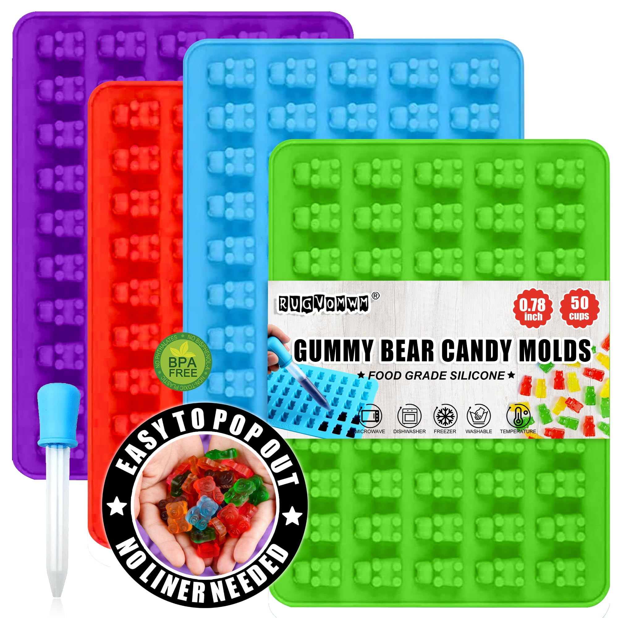 Set of 4 Non-Stick Silicone Gummy Bear Molds with Dropper - DIY Candy Making Kit for Homemade Gummy Bears, Jelly Candies & Desserts - Perfect for Birthday Parties, Baking Decorations & Kids' Snacks