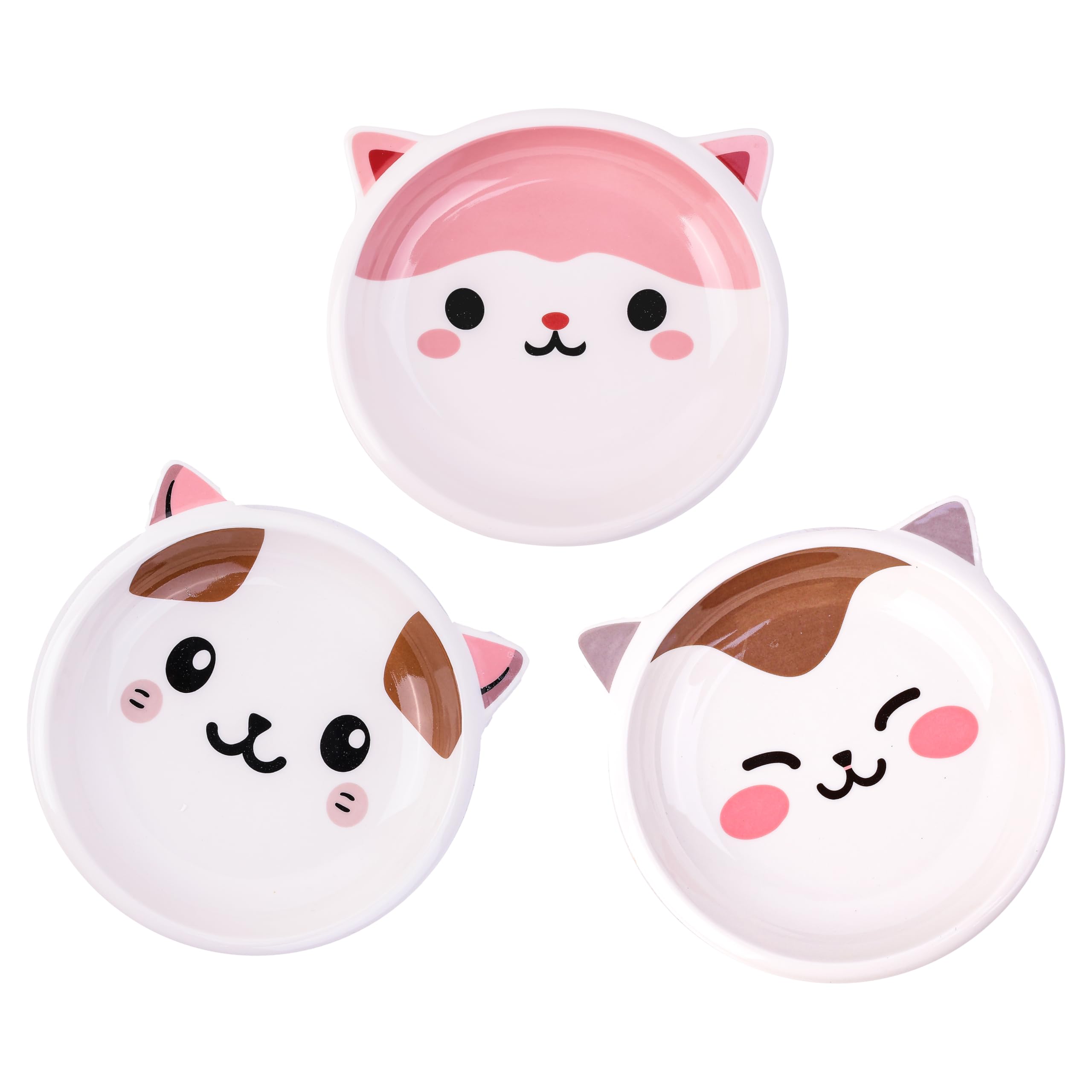 Premium Ceramic Cat Food & Water Bowl Set - 3-Piece Wide Shallow Dish for Dry/Wet Food - Anti-Whisker Fatigue Design with Non-Slip Base - Perfect for Indoor Cats, Kittens, Dogs & Puppies - Ideal for Stress-Free Feeding & Hydration Station at Home