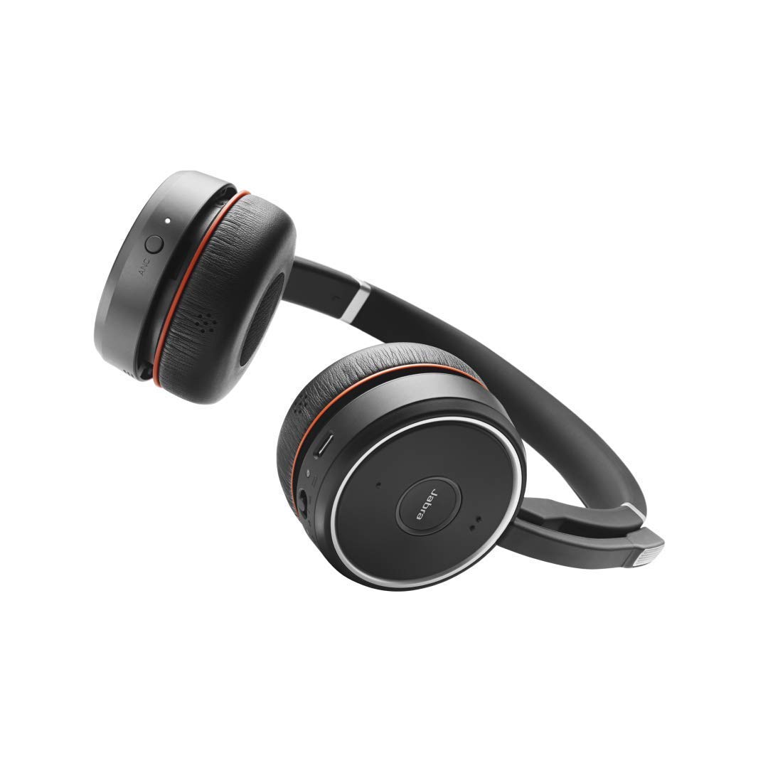 Jabra Evolve 75 UC Wireless Bluetooth Headphones with Microphone - Noise Cancelling Stereo Headset for Office & Remote Work - 15+ Hour Battery Life - USB Adapter Included - Black - Perfect for Video Calls, Online Meetings & Home Office Use