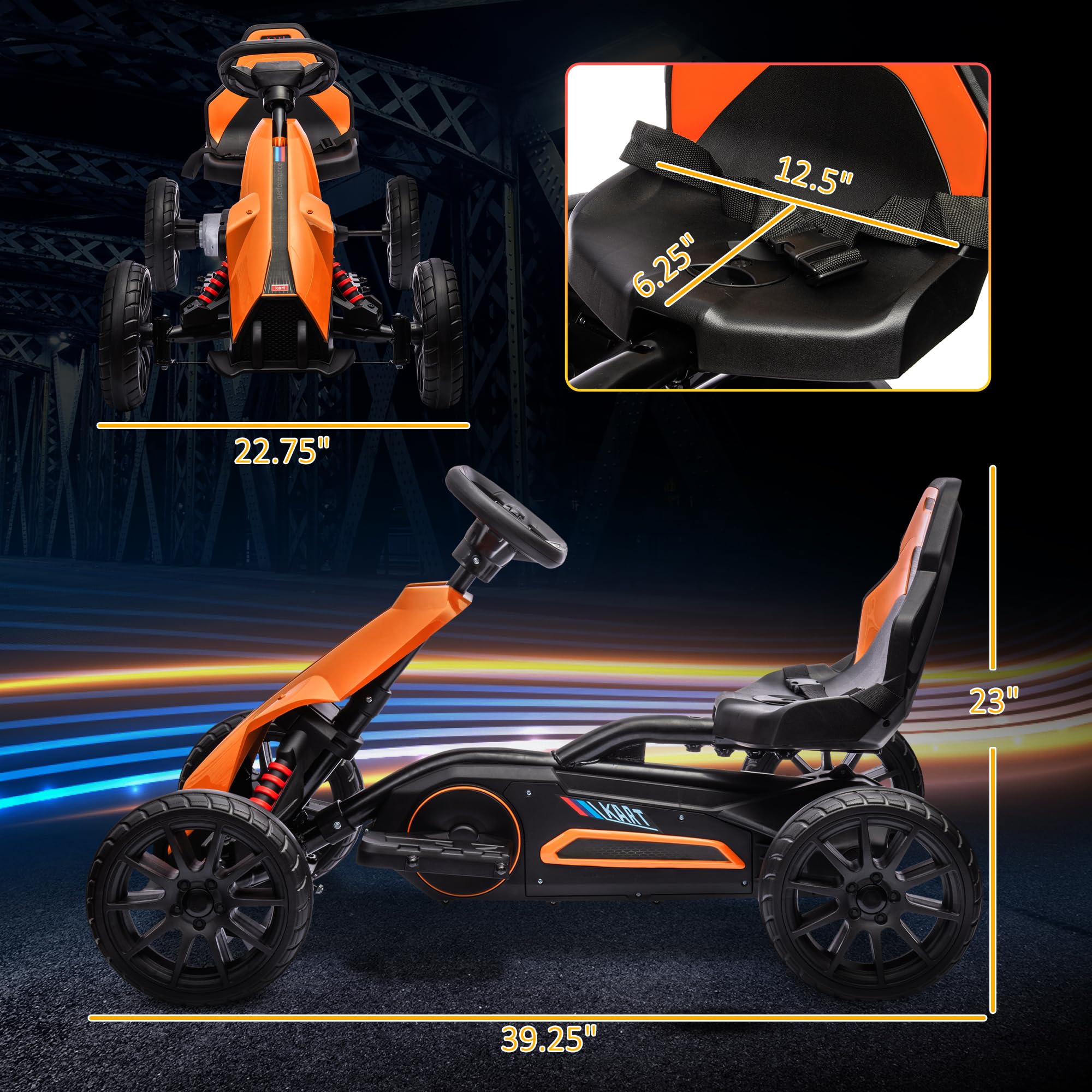 Aosom 12V Electric Go Kart for Kids - Adjustable Speed Ride-On Toy with Forward/Reverse, Outdoor Play Vehicle for Boys & Girls Ages 3-8 (Orange) - Perfect for Backyard Fun, Birthday Gifts & Family Outdoor Activities