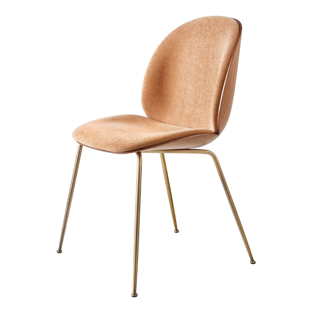 Modern Beetle Dining Chair with Front Upholstery & Conic Base - 3D Veneer Shell Design for Kitchen, Dining Room, or Office Space
