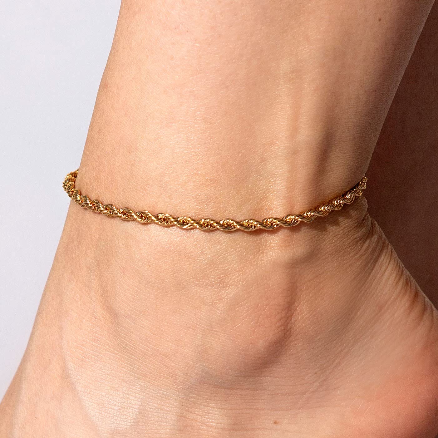 LIFETIME JEWELRY 24K Gold Plated Women's Anklet Bracelet - 4mm Rope Chain Ankle Jewelry for Everyday Wear, Beach Vacation & Special Occasions