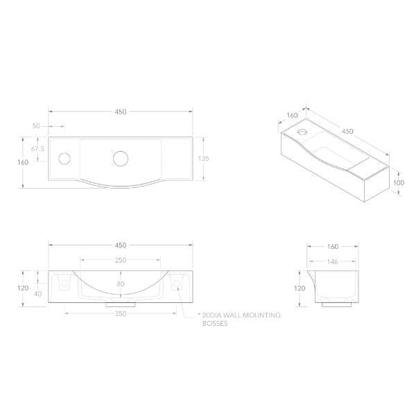 ADP Halo Wall-Mounted Bathroom Sink - Modern Space-Saving Design for Small Bathrooms & Powder Rooms