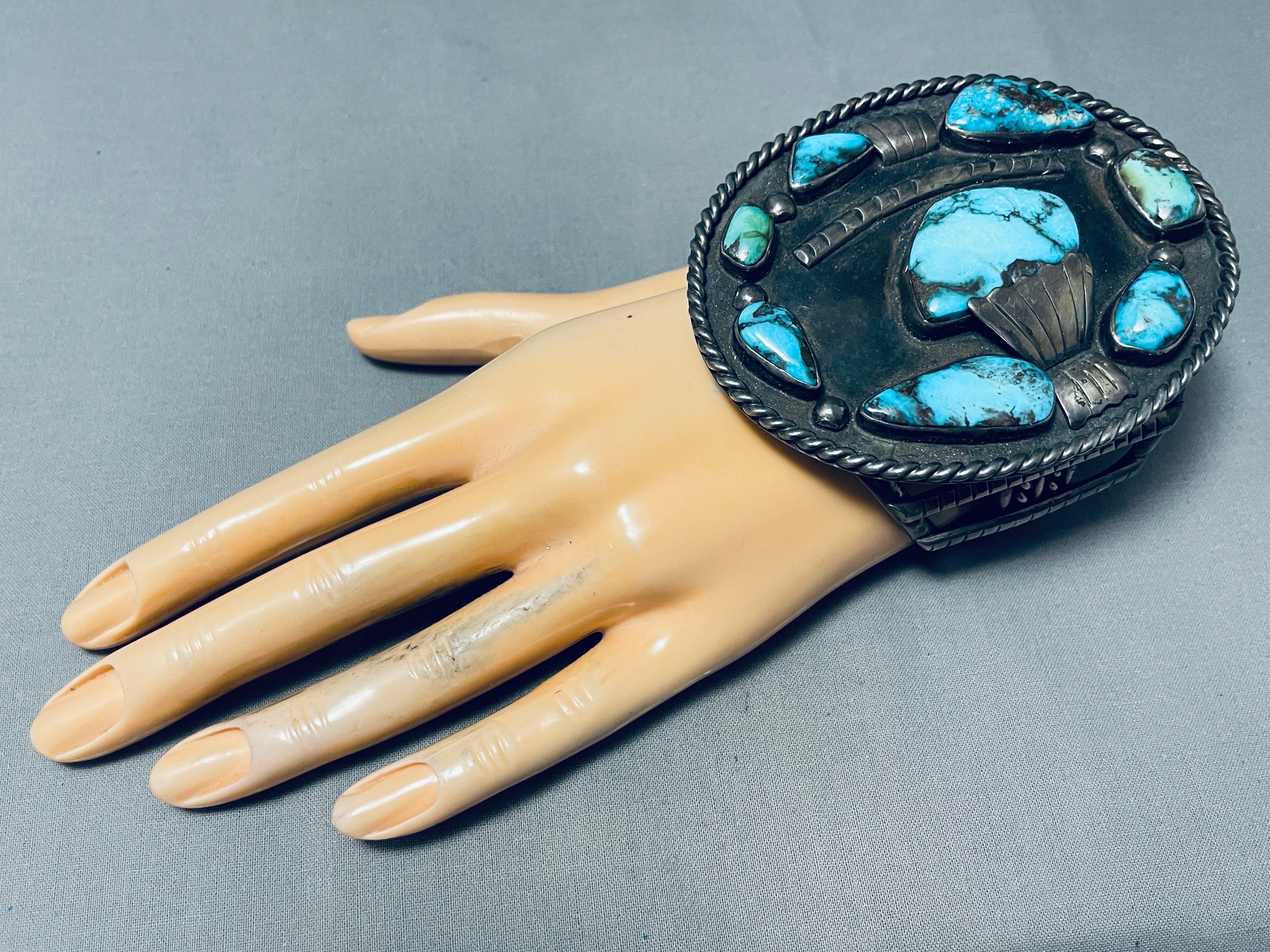 Vintage Navajo Morenci Turquoise Sterling Silver Bracelet - 165g Handmade Native American Jewelry for Women, Boho Fashion & Gift Ideas