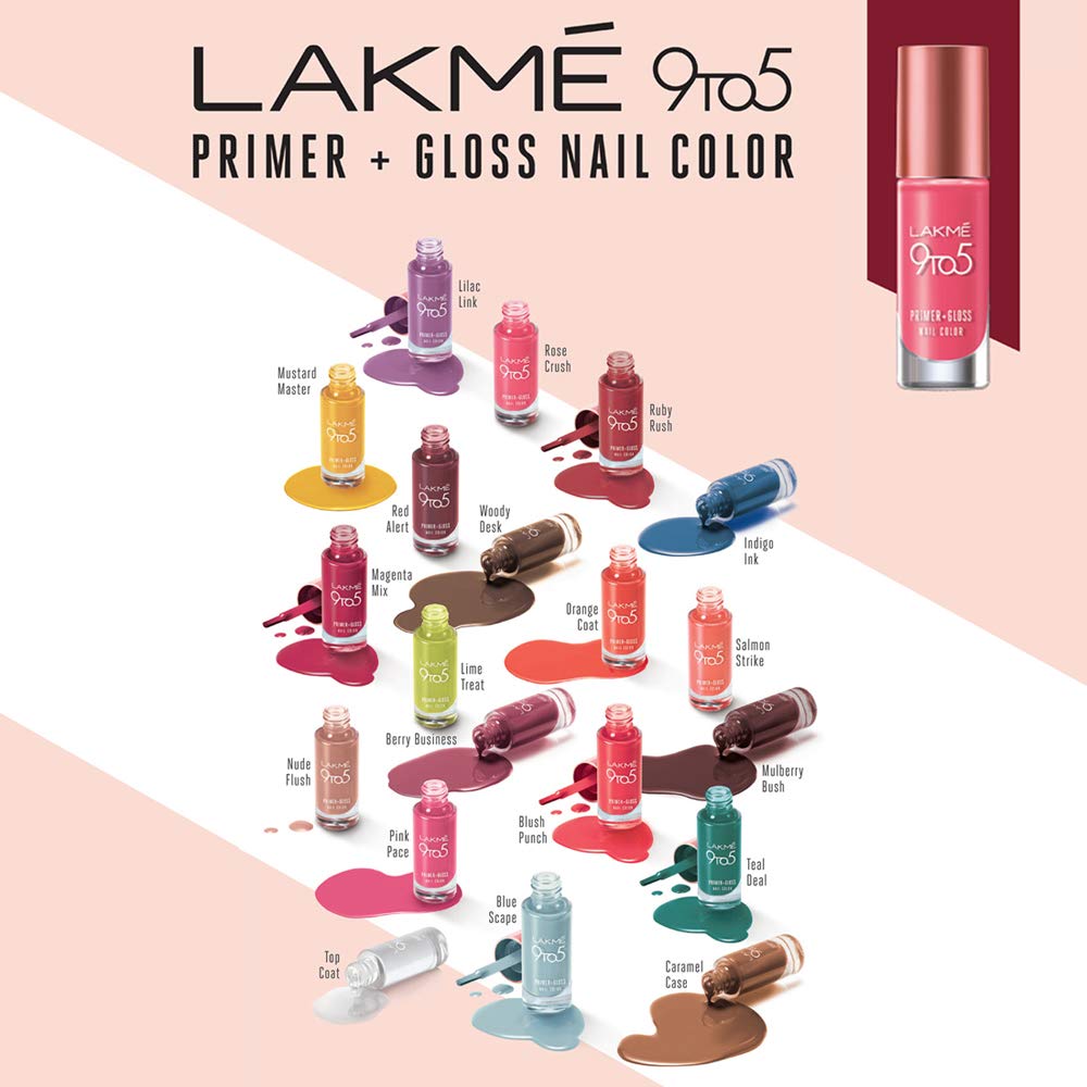 Lakmé 9 to 5 Primer + Gloss Nail Polish - Red Alert (6ml) | Long-Lasting Shine & Vibrant Color for Professional & Everyday Nail Looks