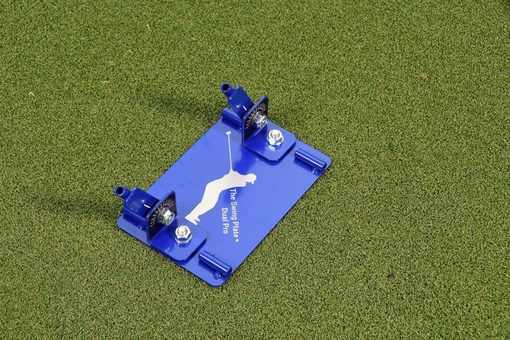 Pro Golf Swing Training Aid - Dual Swing Plate with Alignment Sticks & Extension Pole - Improve Swing Plane & Accuracy - Perfect for Driving Range & Home Practice - InTheHoleGolf