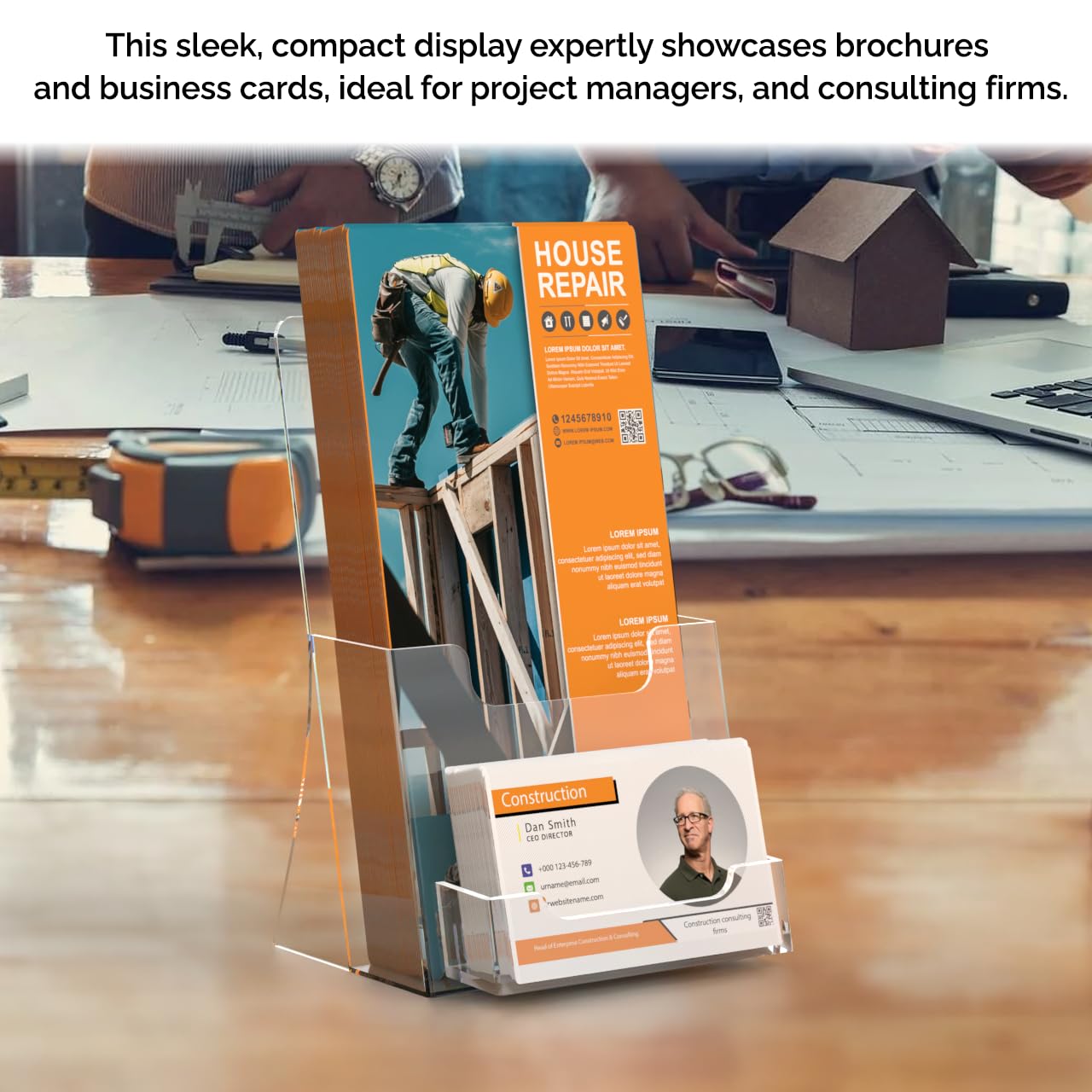 50 Pack Clear Acrylic Brochure Holders with Card Slot - 4.25