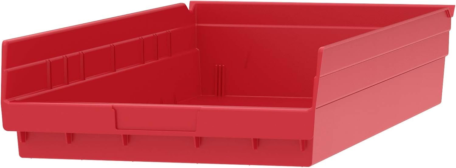 Akro-Mils 30174 Heavy Duty Plastic Storage Bins - 6 Pack Red Shelf Organizers (24