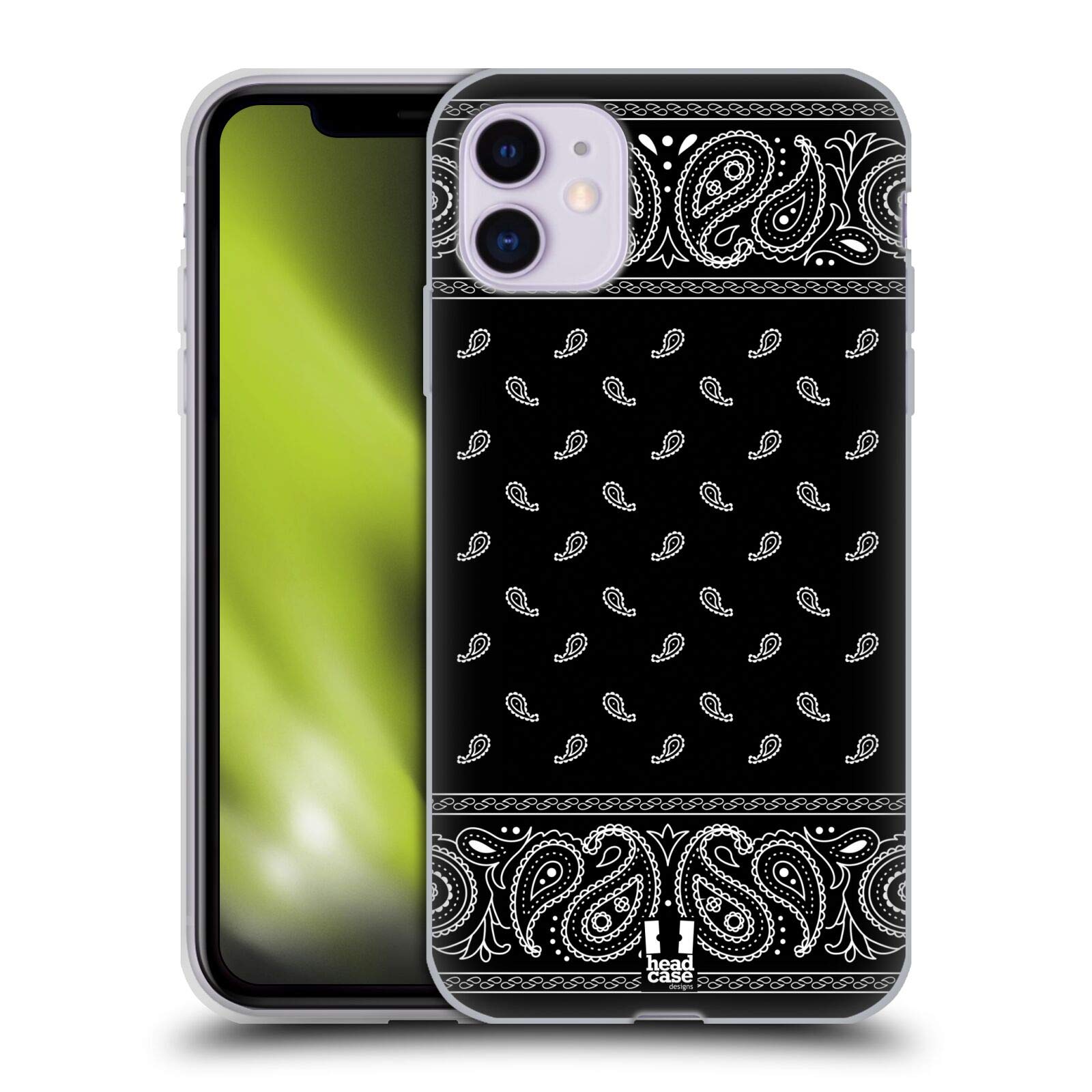 Head Case Designs Square Black Classic Paisley Bandana Soft Gel Phone Case Compatible with Apple iPhone 11 - Stylish Protective Cover for Everyday Use, Travel & Outdoor Activities