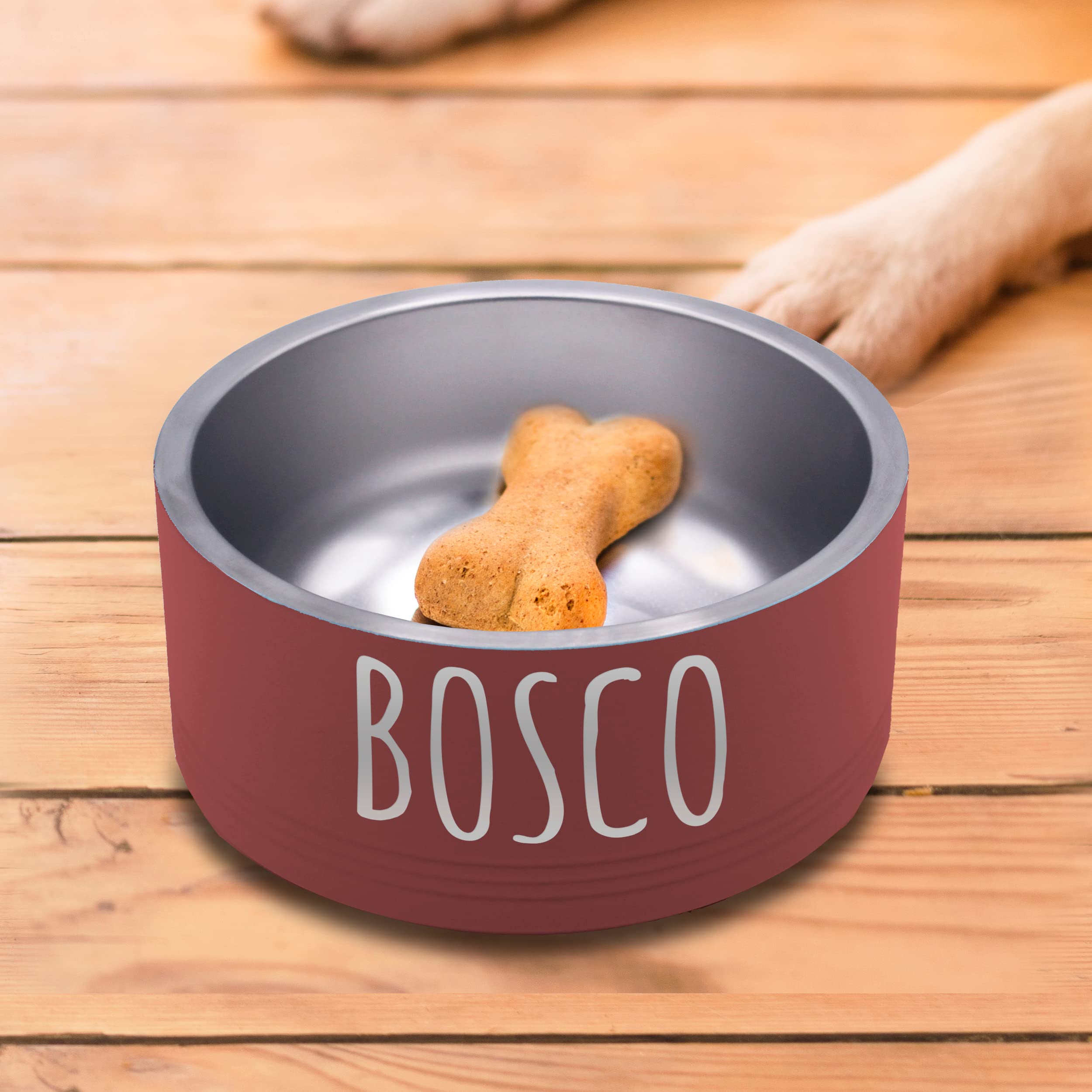 Personalized Stainless Steel Pet Bowl - Custom Engraved Dog or Cat Food & Water Dish with Non-Slip Base (64oz, Red) - Perfect for Home, Travel & Outdoor Use