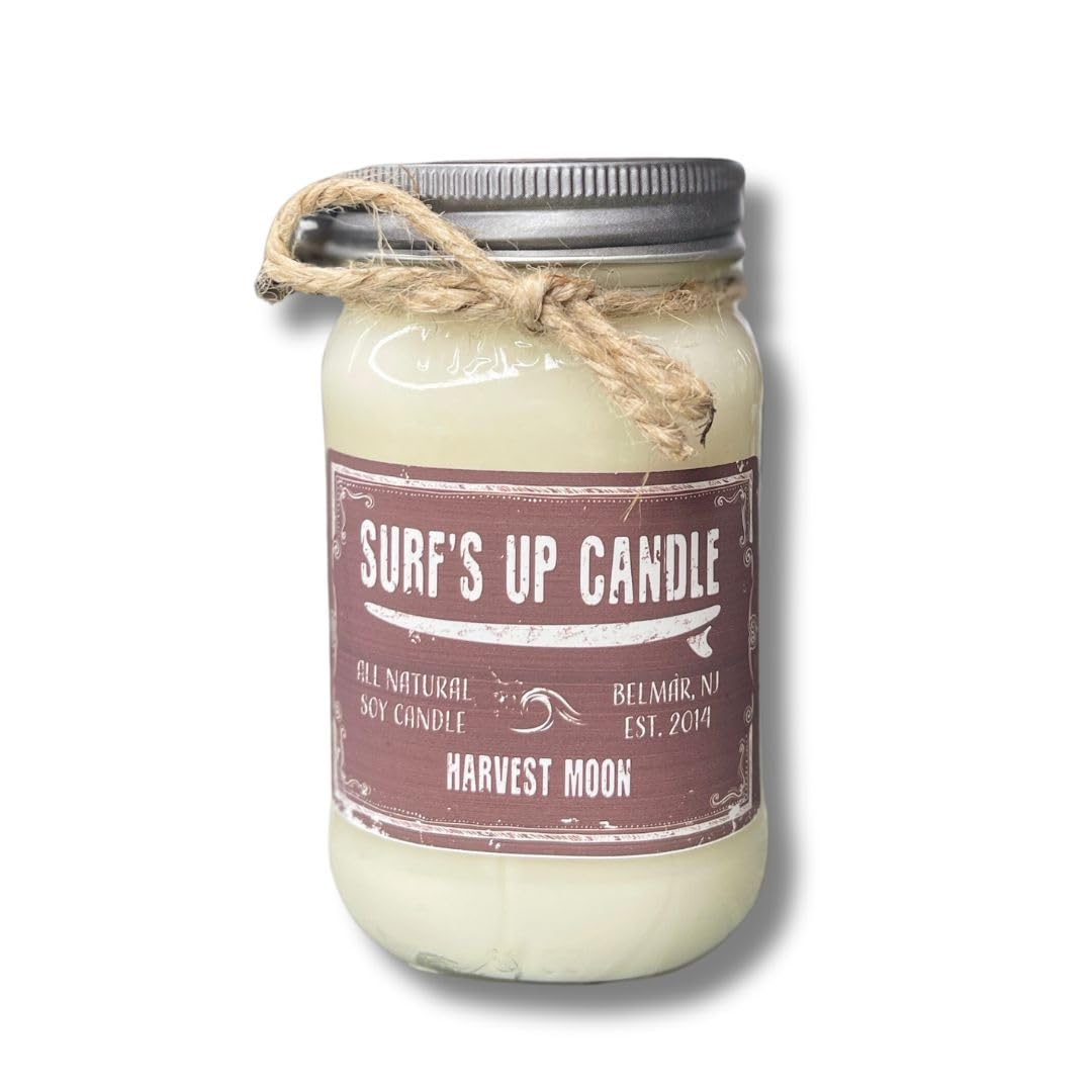 16oz Harvest Moon Scented Soy Wax Candle in Reusable Mason Jar - 80 Hours Burn Time, Autumn Fragrance for Home Decor, Gifts & Relaxation - Perfect for Fall Evenings, Cozy Home Ambiance & Thoughtful Presents