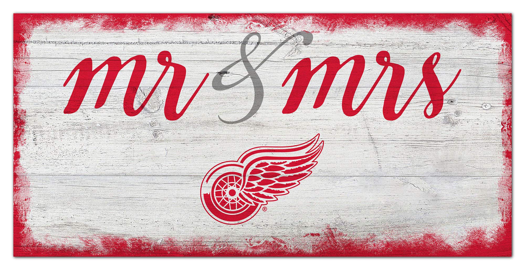 Fan Creations NHL Detroit Red Wings Unisex Mr & Mrs Sign - Team Colors, 6 x 12 Inches - Perfect for Game Room Decor, Wedding Gifts & Sports Fan Collectibles