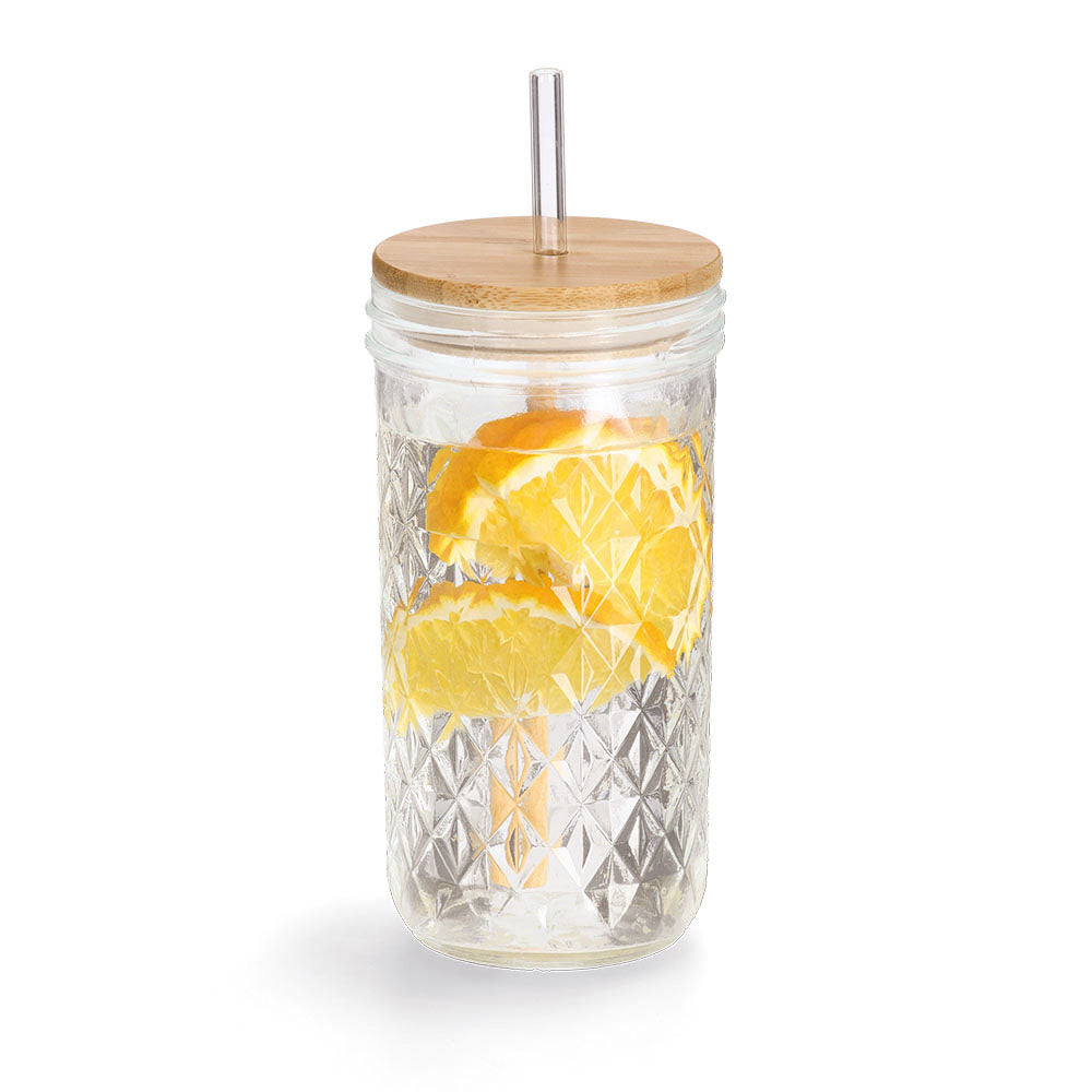 Eco-Friendly 580ml Drinking Jar with Bamboo Lid & Glass Straw - Perfect for Iced Coffee, Smoothies & On-the-Go Hydration