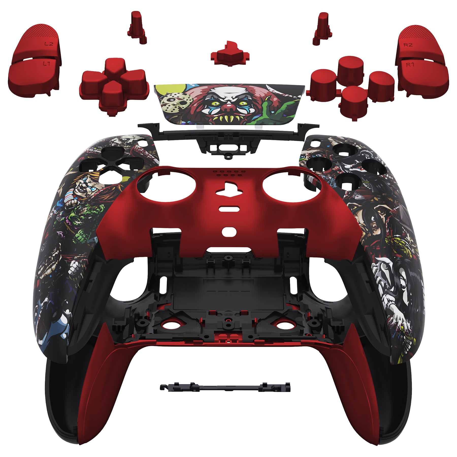 eXtremeRate Scary Party Full Housing Shell Kit with Buttons & Touchpad Cover for PS5 Edge Controller - Custom Replacement Decorative Front & Back Plates - Perfect for Gaming, Halloween Parties & Cosplay Events