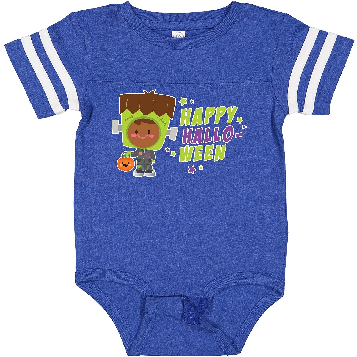 Inktastic Happy Halloween Frankenstein Brown Hair Baby Bodysuit - Cute Infant Halloween Costume for Boys & Girls, Trick or Treat Outfit, Baby Shower Gift