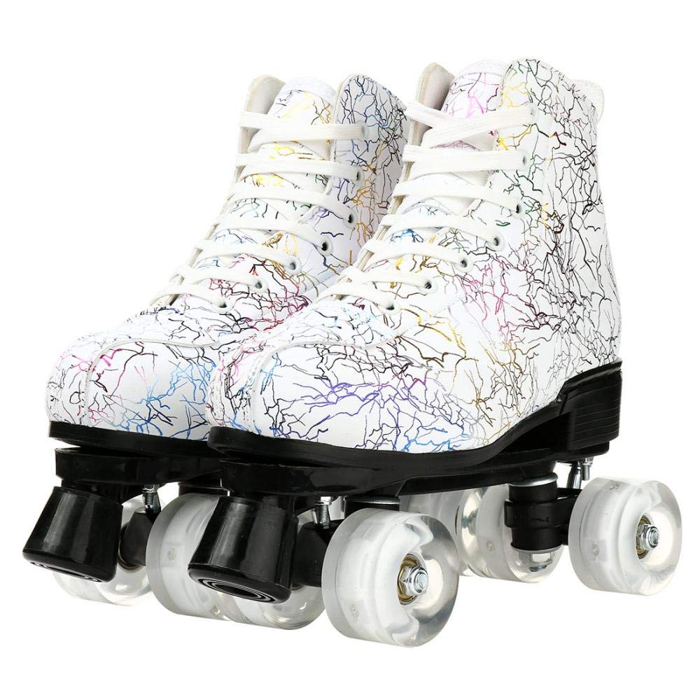 MilkyWay Unisex Roller Skates for Adults & Kids - High-Top Double Row Quad Wheels with Lightning Design - Perfect for Beginners, Men, Women, Boys & Girls - Great for Outdoor Skating, Rink Parties & Fitness Training