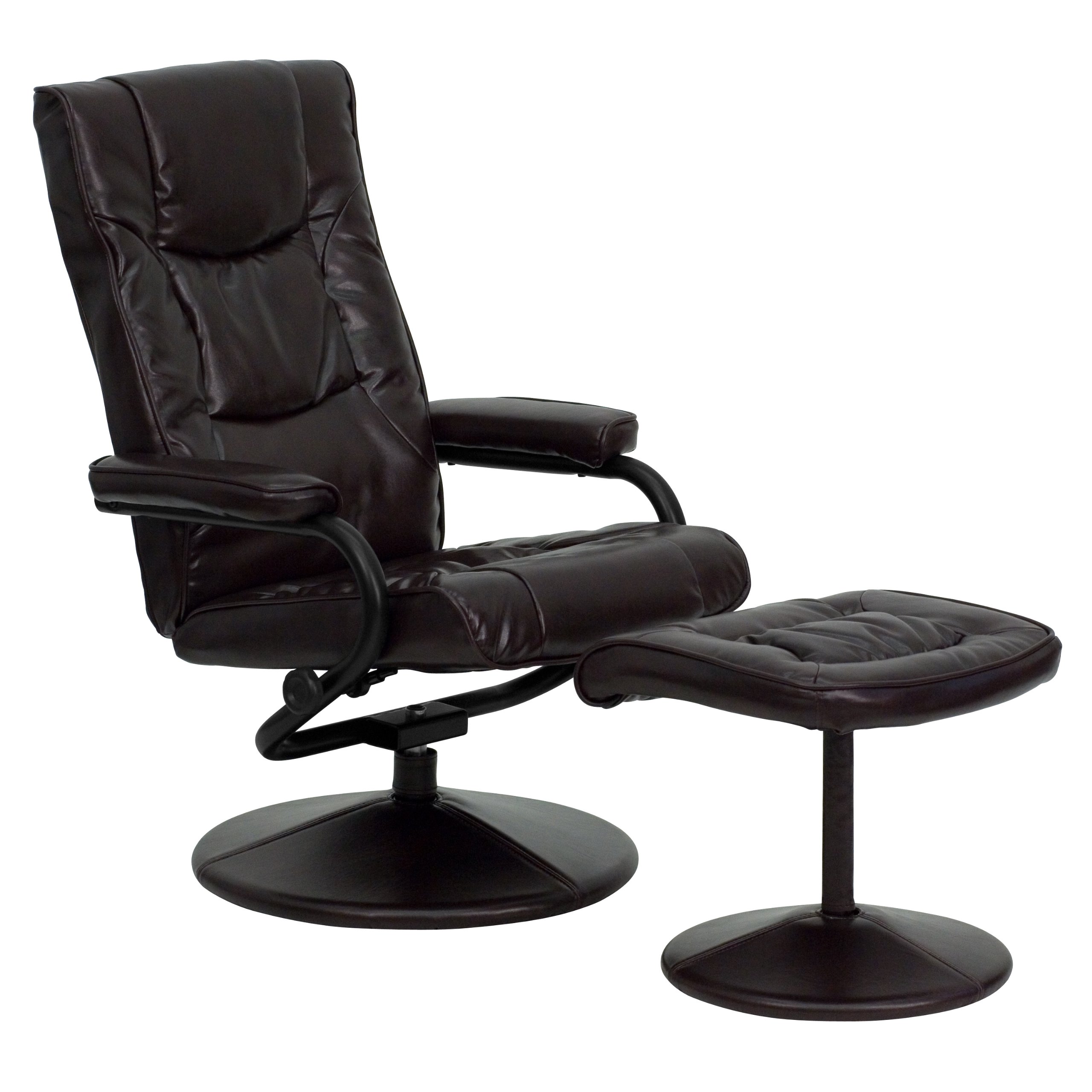 EMMA + OLIVER Modern Recliner Chair with Ottoman - Adjustable Multi-Position Brown Leather Sofa for Living Room, Home Theater & Office Comfort
