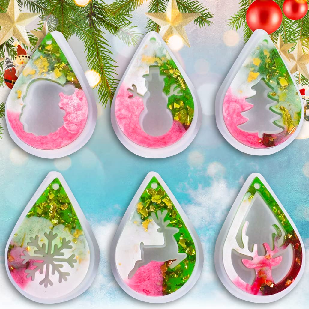 6pcs Christmas Silicone Molds for Resin Jewelry Making - DIY Xmas Tree, Snowflake & Elk Earrings, Pendants, Keychains - Perfect for Holiday Crafts, Gifts & Epoxy Resin DIY Projects