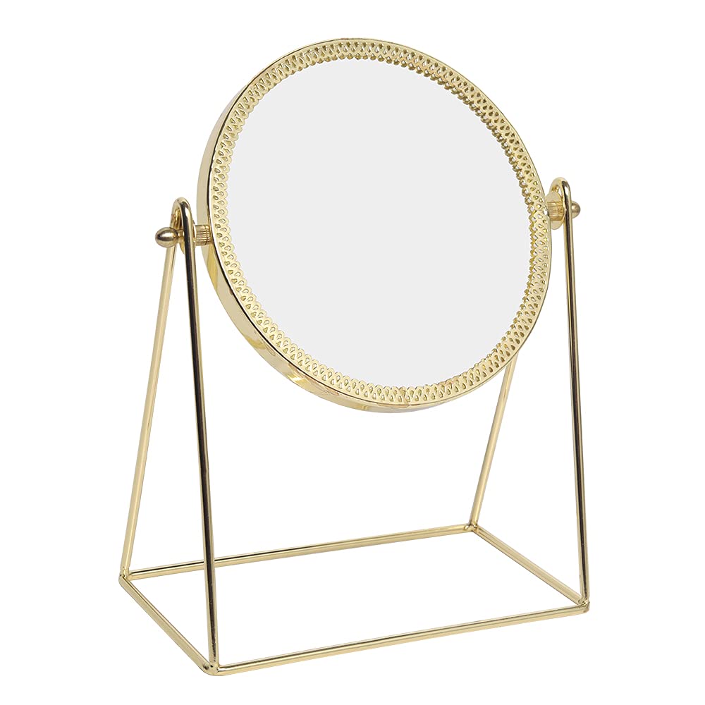 360° Rotating Vintage Gold Makeup Mirror - Handmade Single Sided Vanity Mirror with Metal Stand for Dressing Table, Desk & Bathroom | Perfect for Makeup Application, Skincare Routine & Home Decor | LONGSHENG Since 2001