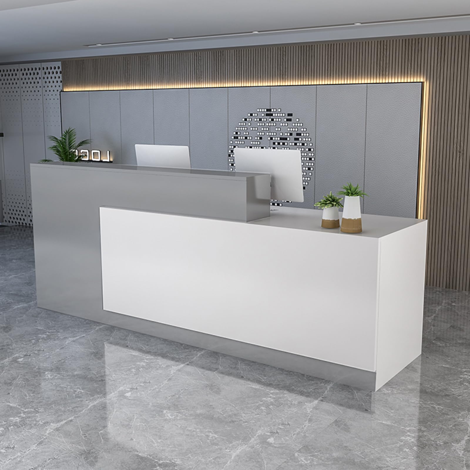 Modern Reception Counter Desk with Lockable Drawers - Wooden Retail Checkout Table for Office, Beauty Salon & Lobby - Stylish Computer Desk for Professional Spaces & Commercial Use