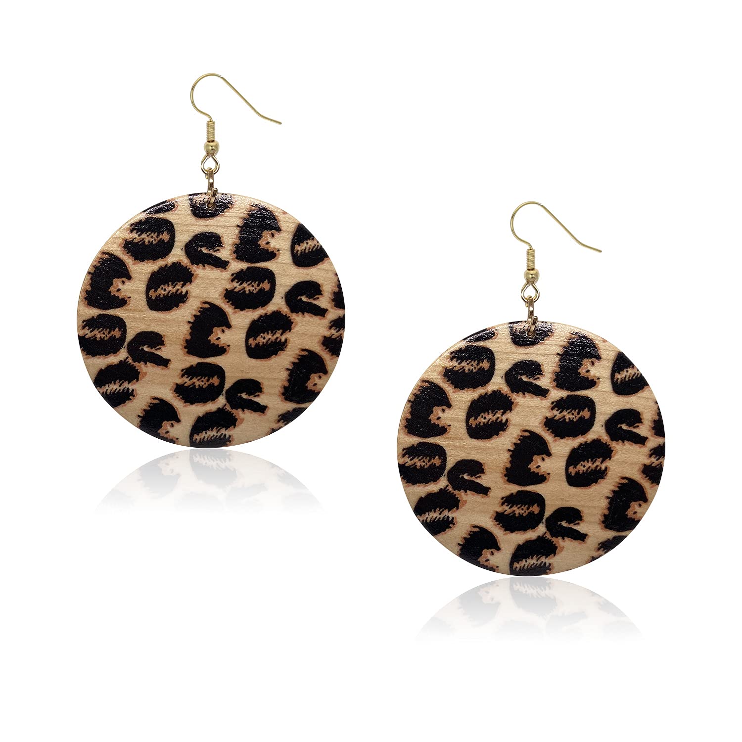 Leopard Print Lightweight Wood Dangle Earrings - Retro Geometric Hoop Earrings for Women - African Ethnic Natural Wood Jewelry for Casual Wear, Boho Outfits & Festival Fashion