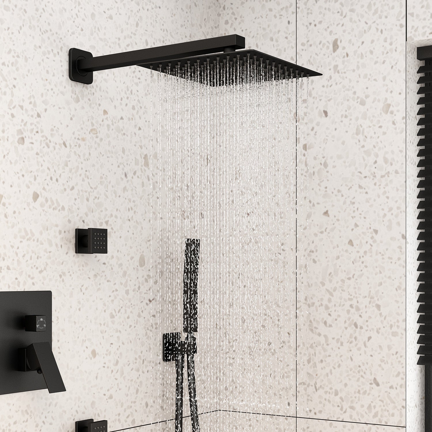 4-Jet Concealed Shower System with Rainfall Shower Head and Handheld Spray - Perfect for Luxury Bathroom Renovation and Spa-Like Shower Experience