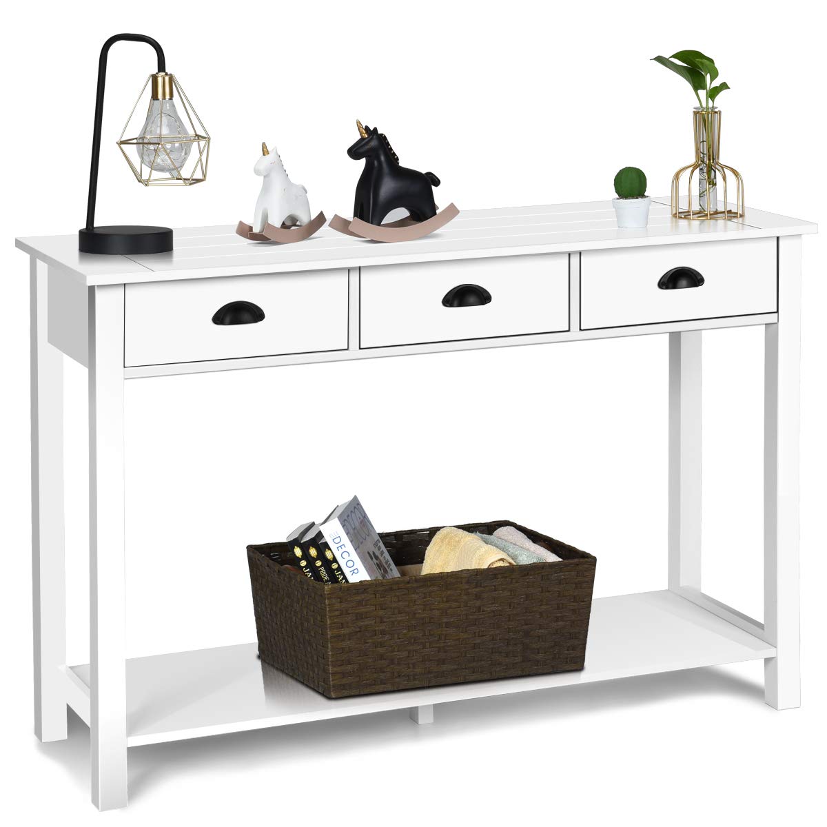 Giantex 3-Drawer Console Table with Shelf - White Sofa Side Table, Rectangular Entryway Table for Living Room & Hallway - Perfect for Home Decor, Storage & Organization